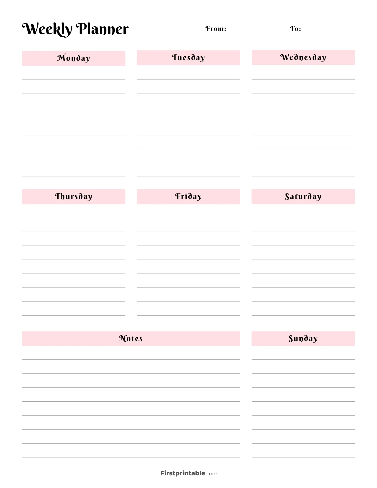Printable Weekly Calendar Planner Free Templates