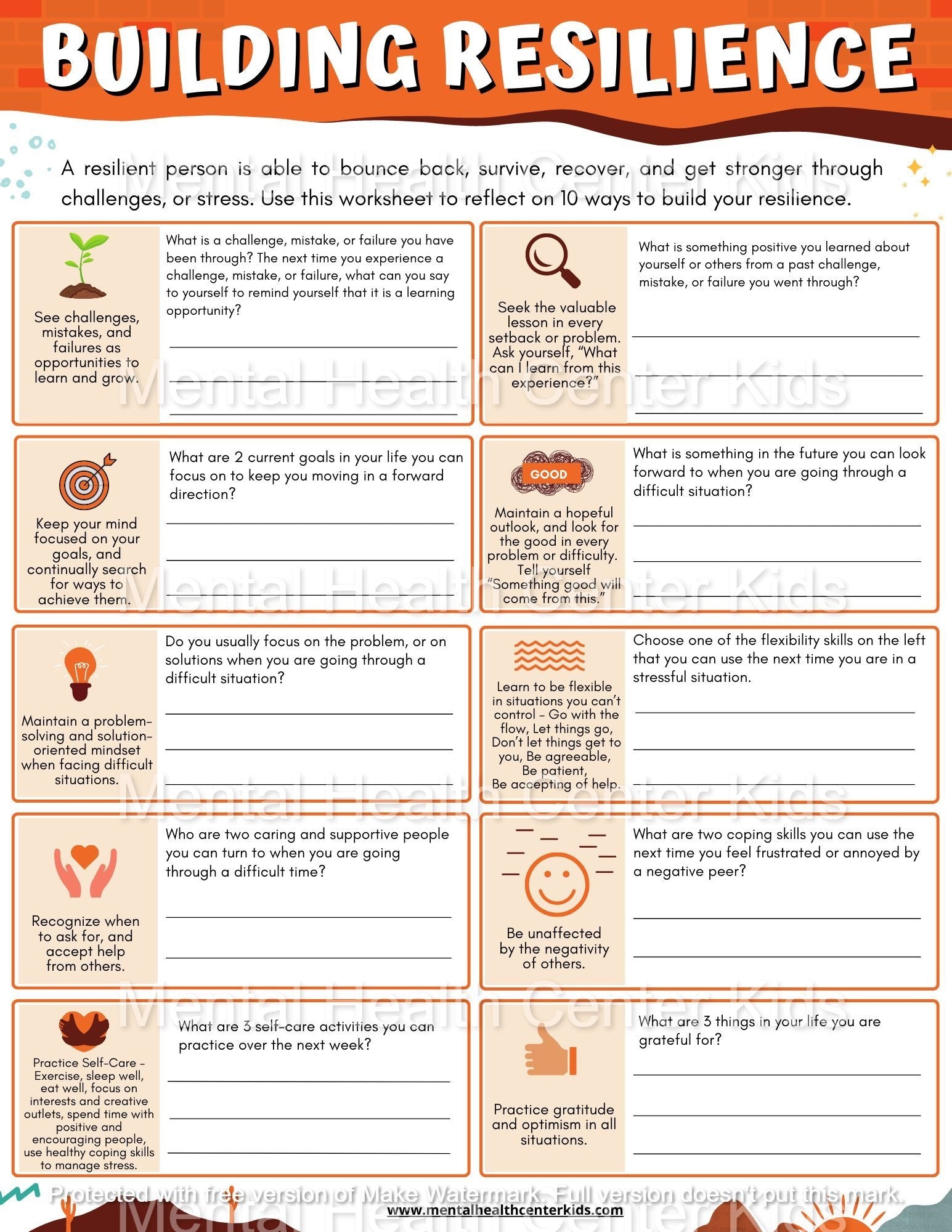 Printable Free Resilience Worksheets