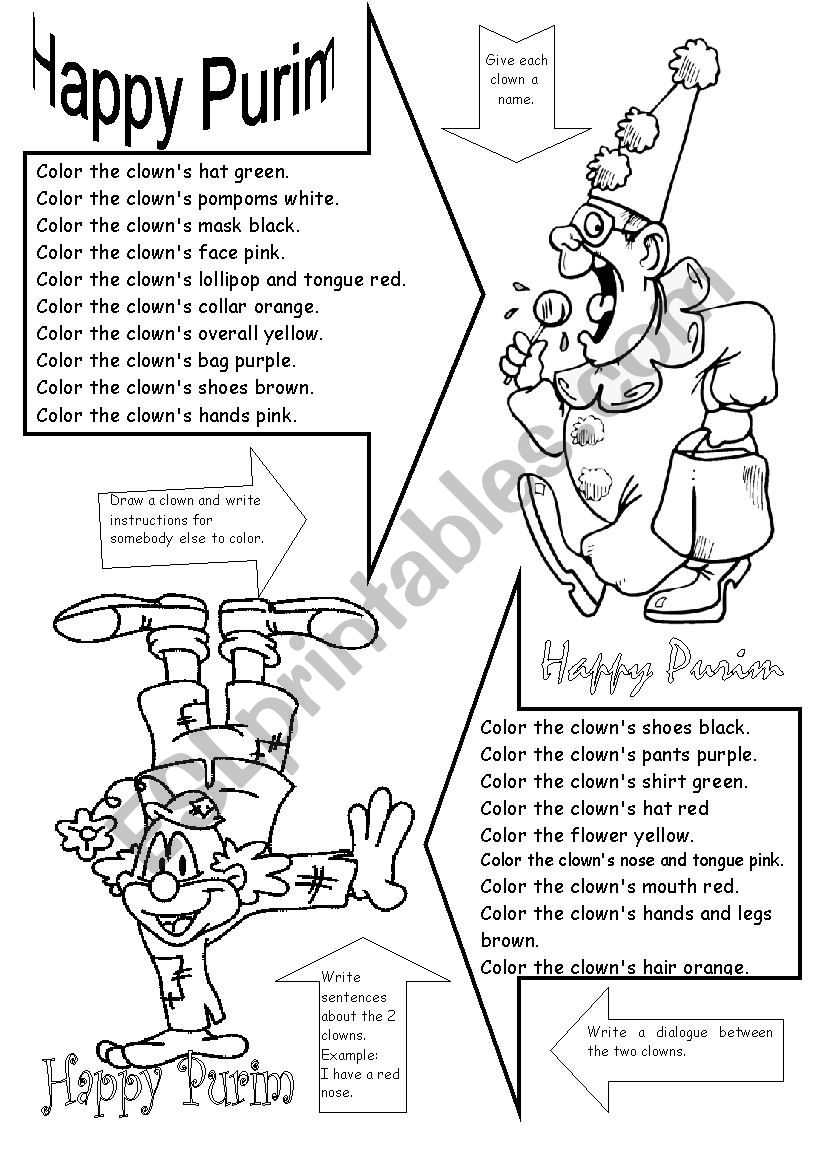 Free Printable Purim Worksheets