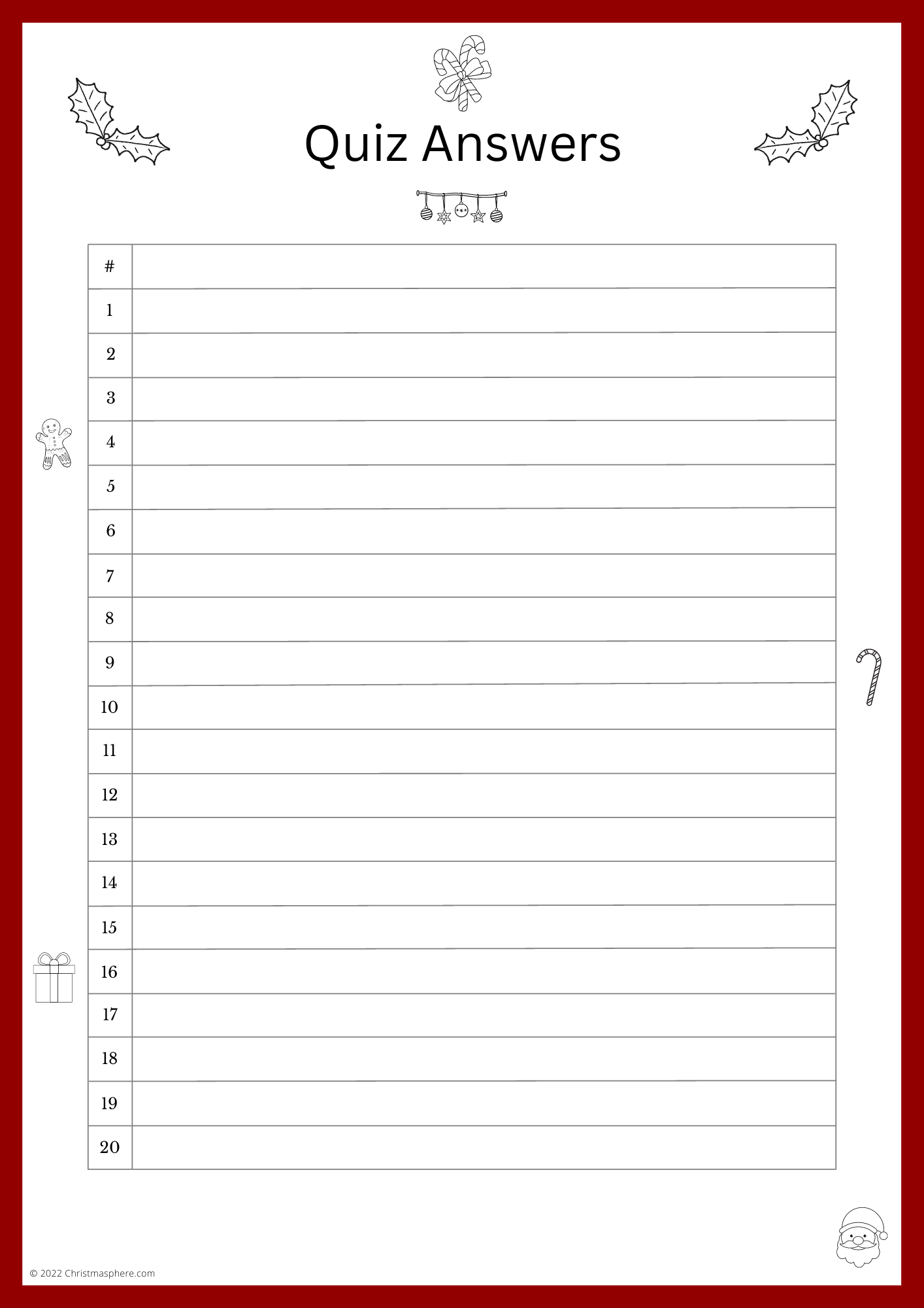 Printable Blank Answer Sheet