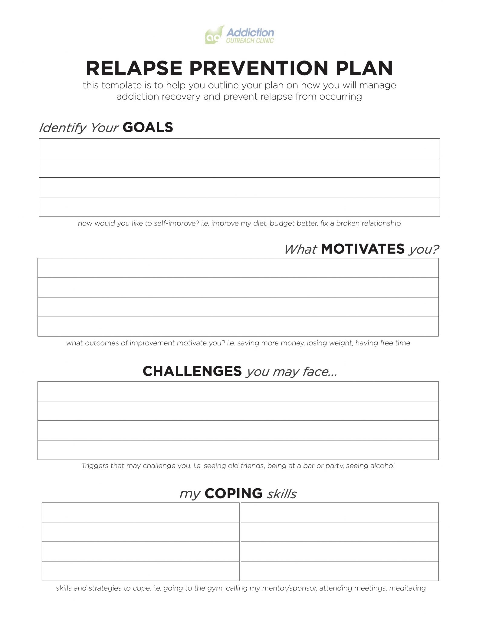 Relapse Prevention Plan Template PDF Worksheets Library
