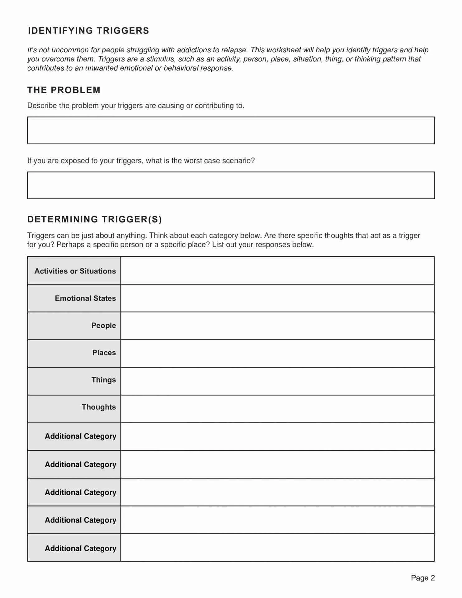 Relapse Prevention Worksheet Plan Template PDF 