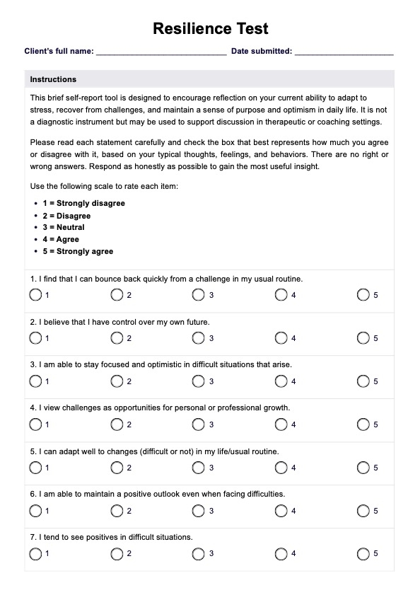 Resilience Test U0026 Example Free PDF Download