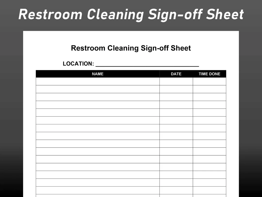 Restroom Cleaning Sign off Sheet Employees Bathroom Cleaning Schedule Cleaning Chart With Names Printable PDF Microsoft Word Template Etsy