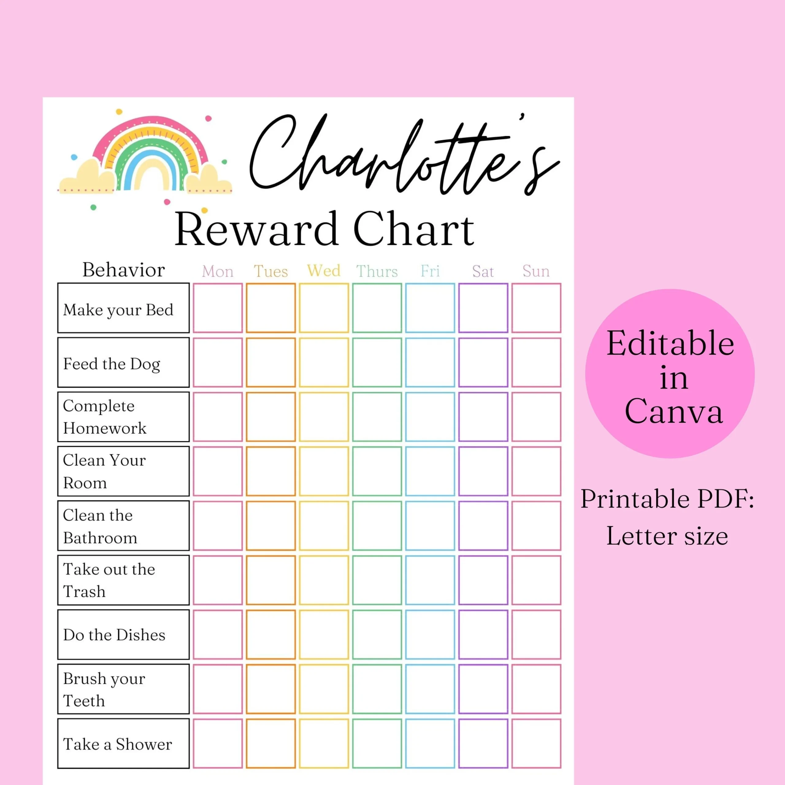 Free Printable Editable Reward Chart Template