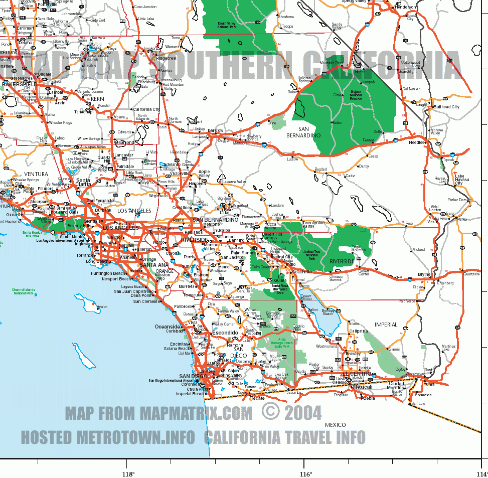 Printable Map Southern California