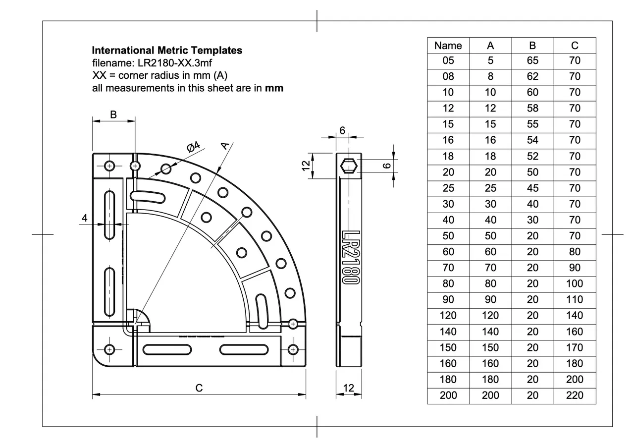 Printable Radius Chart