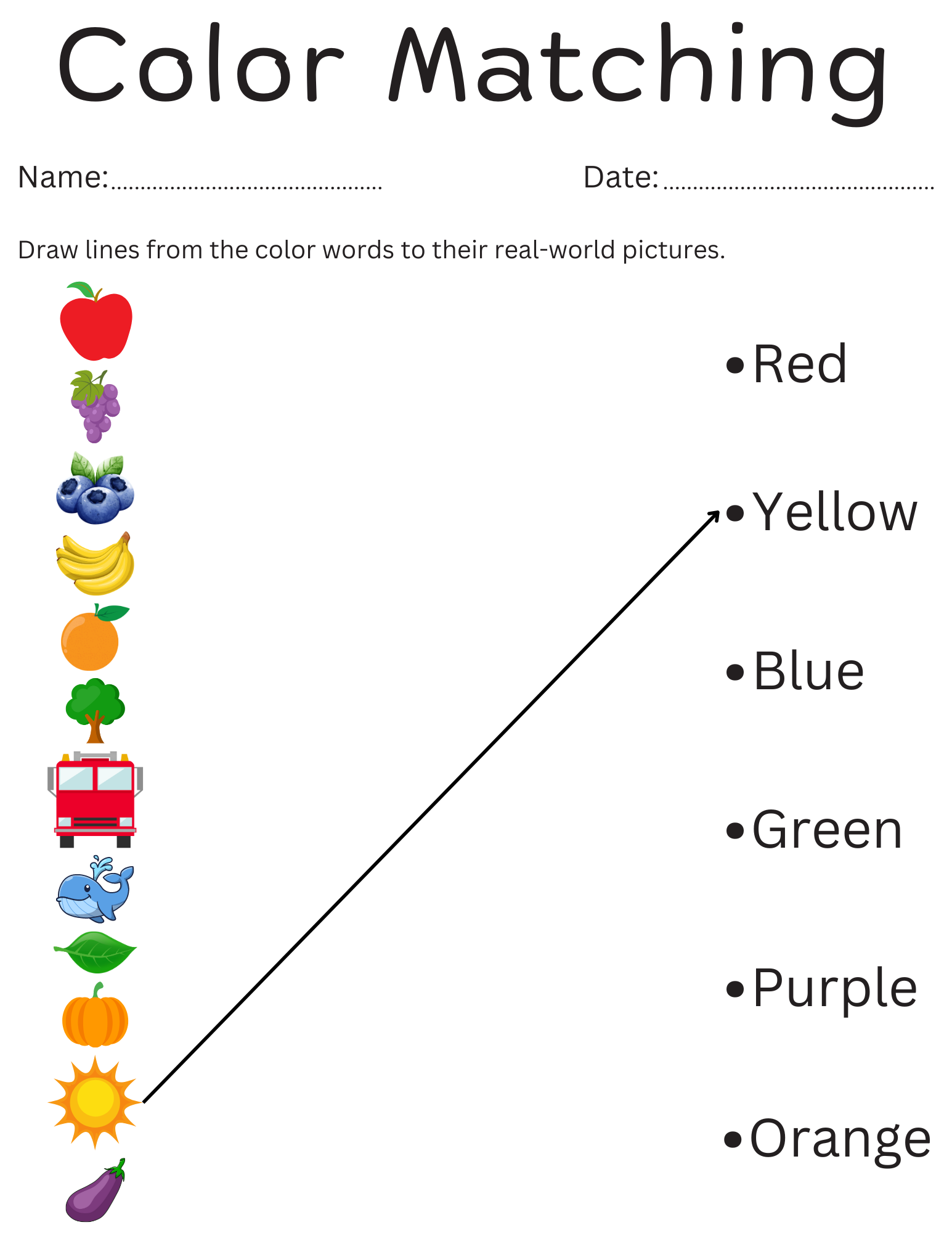 Color Match Worksheet Printable