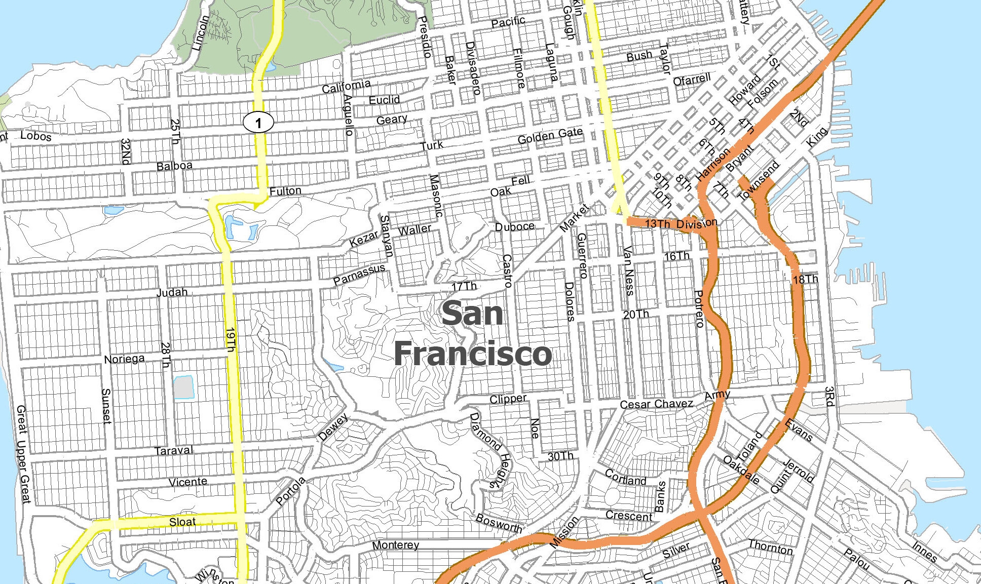 Printable San Francisco City Map