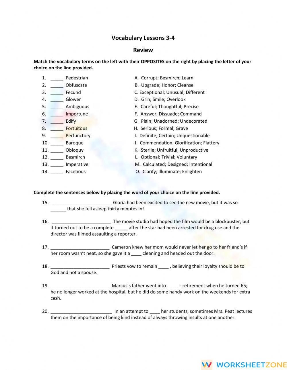 SAT Vocab 3 4 Review Worksheet Worksheets Library