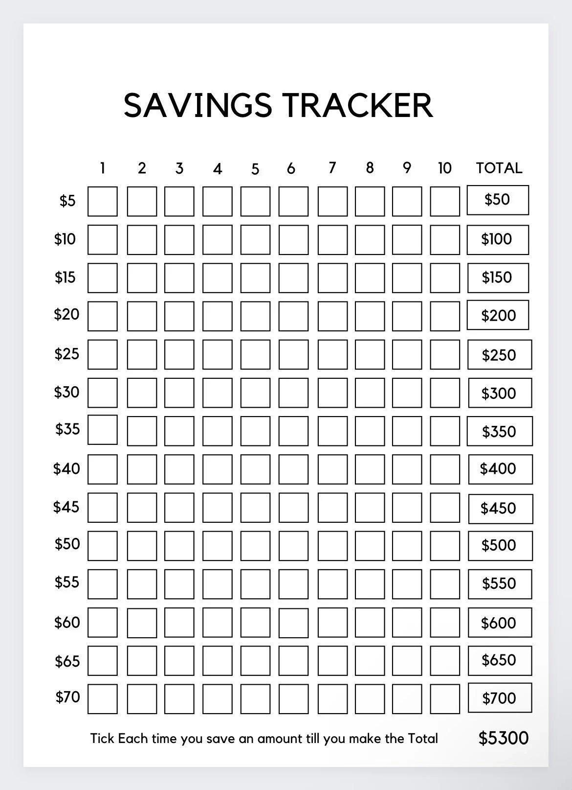 Savings Printable Chart