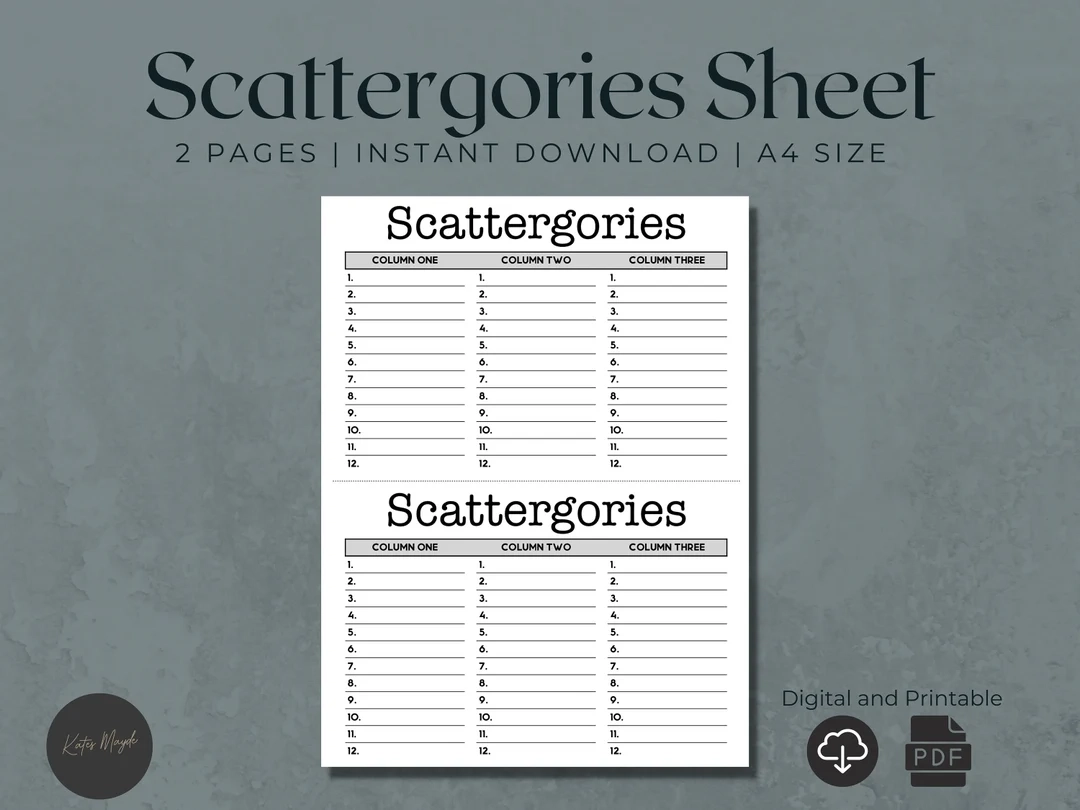 Scattergories Sheet Score Sheets Refill Sheets Scattergories Refill Tally Sheet Replacement Sheet Game Sheets Printable Sheets Etsy