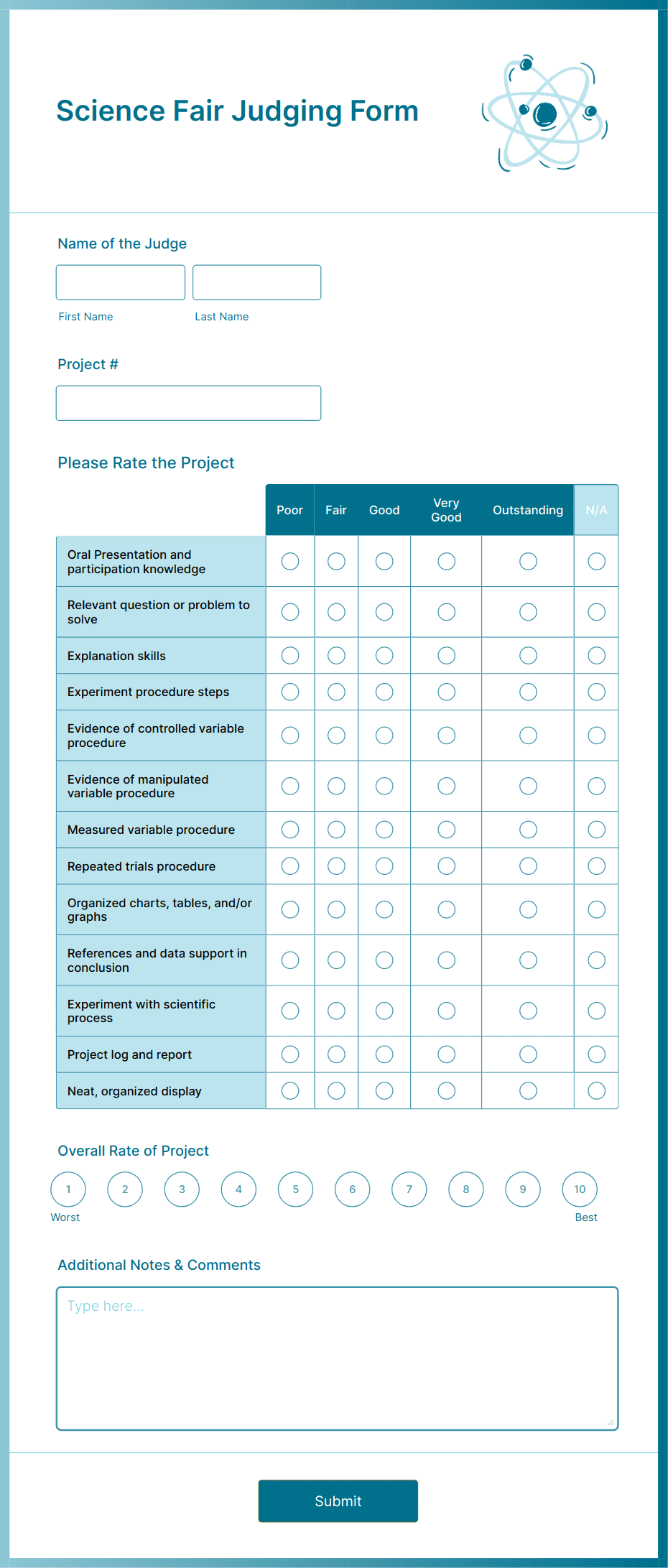 Printable Science Fair Judges Score Sheet