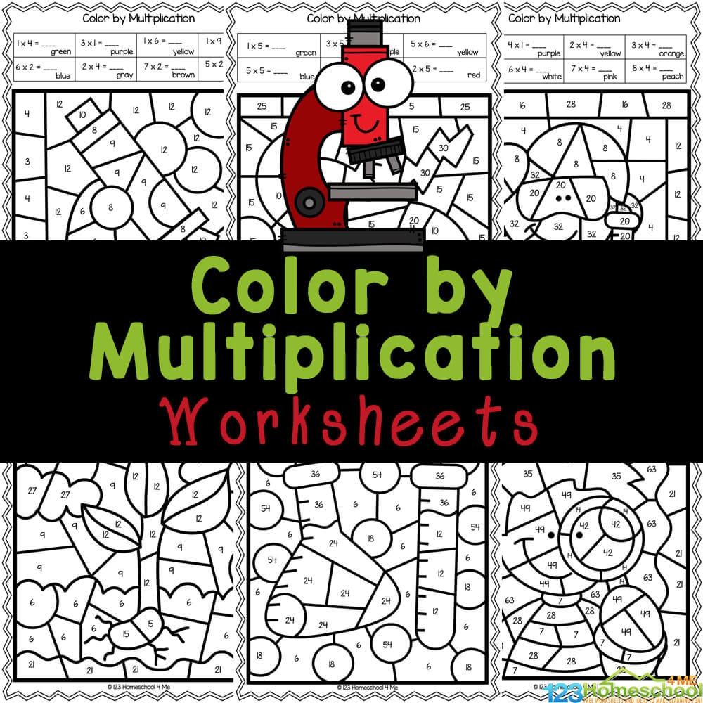  Science Themed Multiplication Color By Number Worksheets