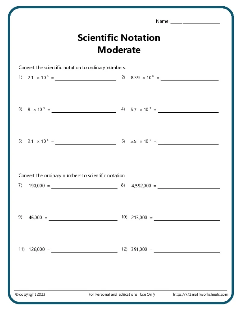 Scientific Notation Worksheets