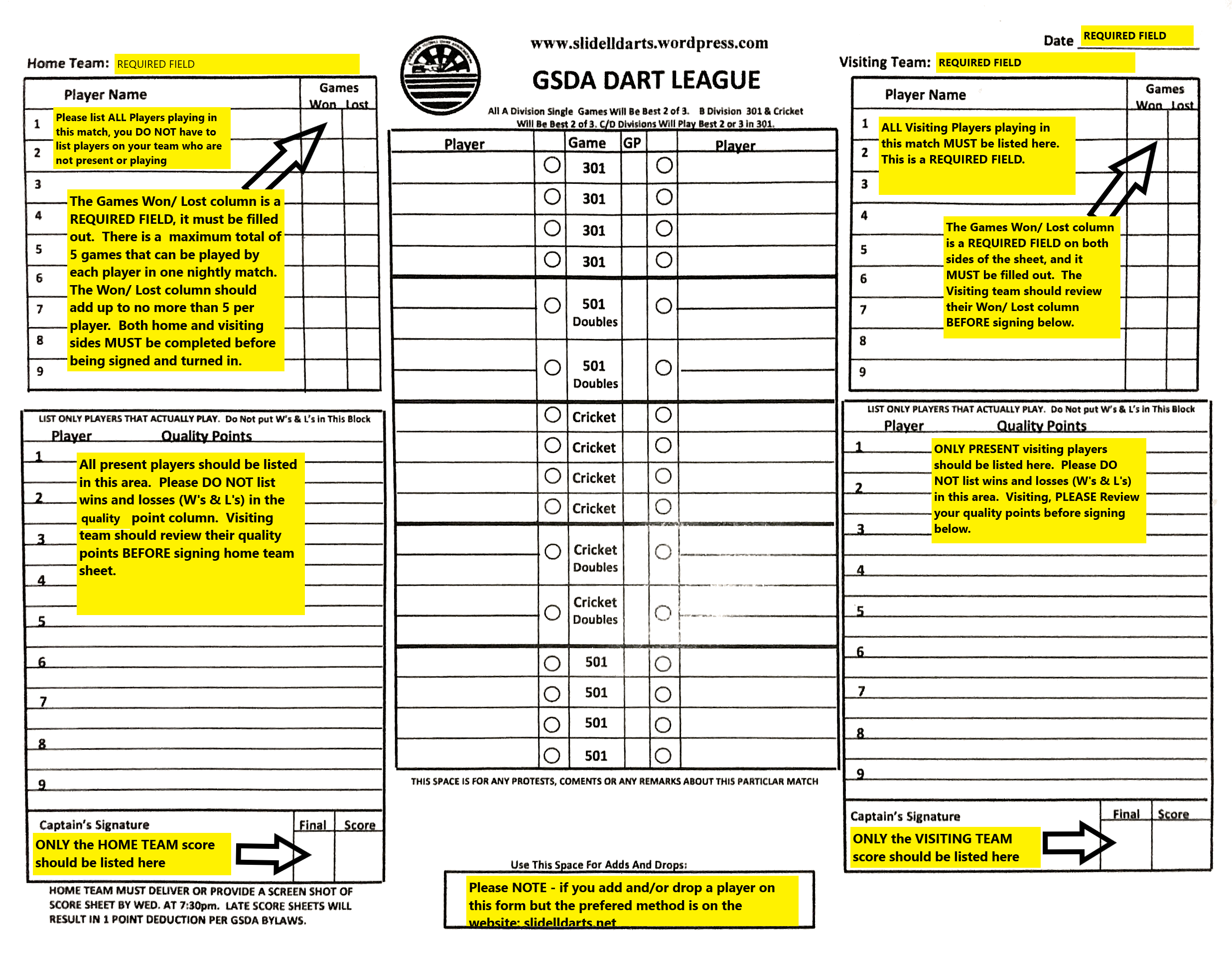 Score Sheet Greater Slidell Dart Association Score Sheet Greater Slidell Dart Association