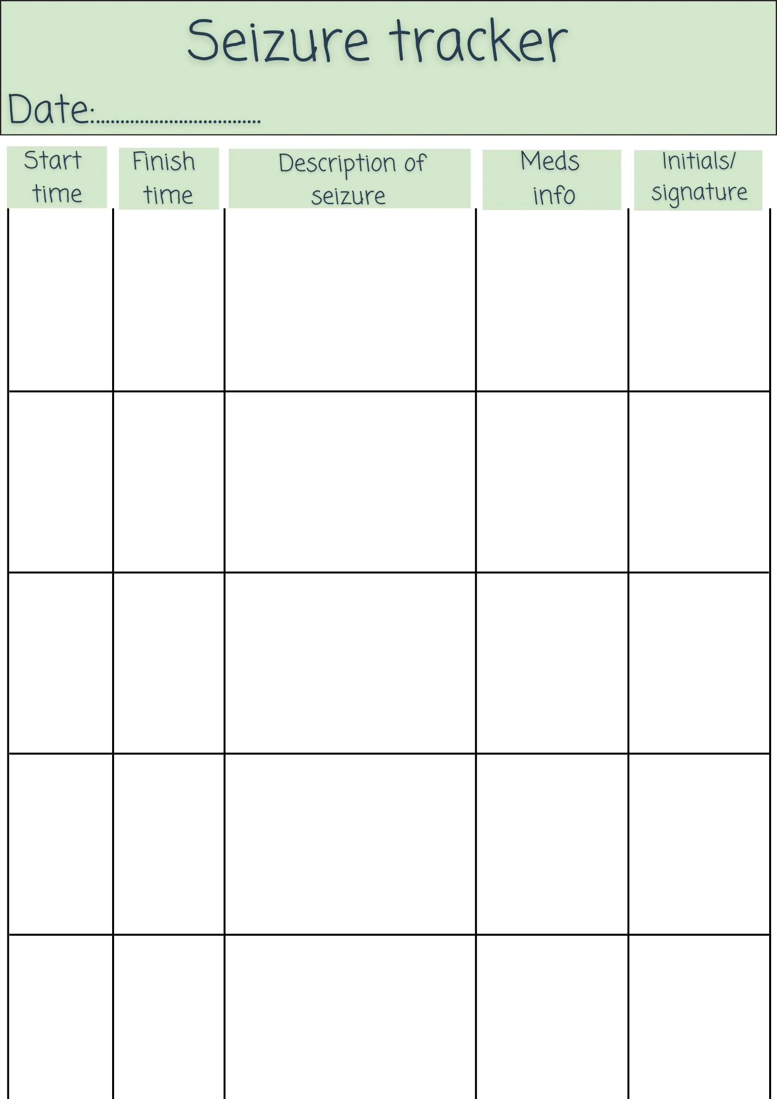Seizure Tracker Printable Etsy