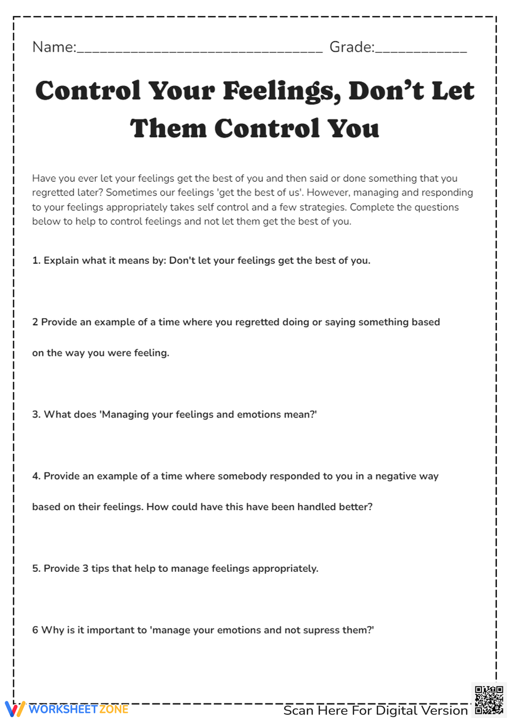 Printable Self Control Worksheets Pdf