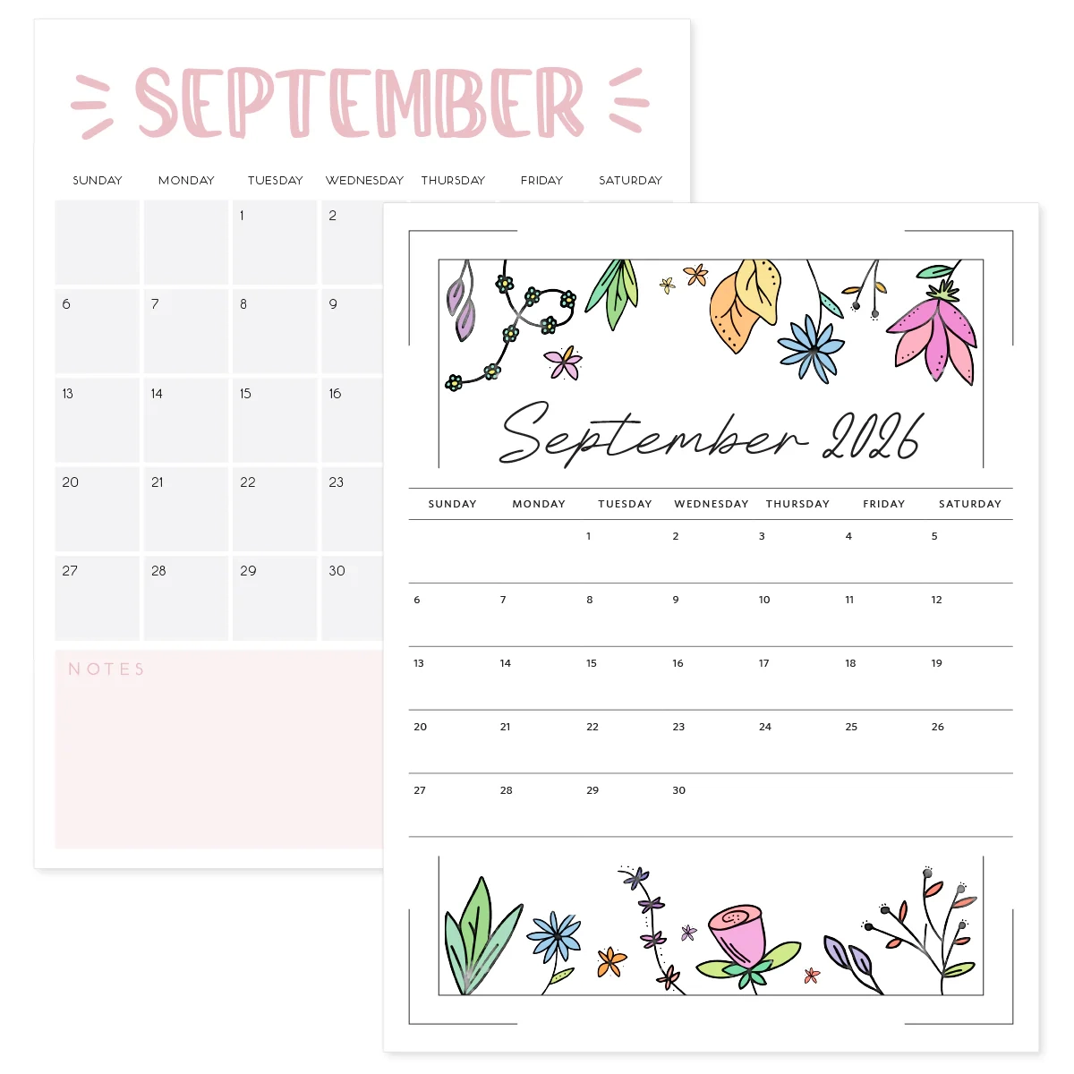 September 2026 Calendar Printable PDF Templates