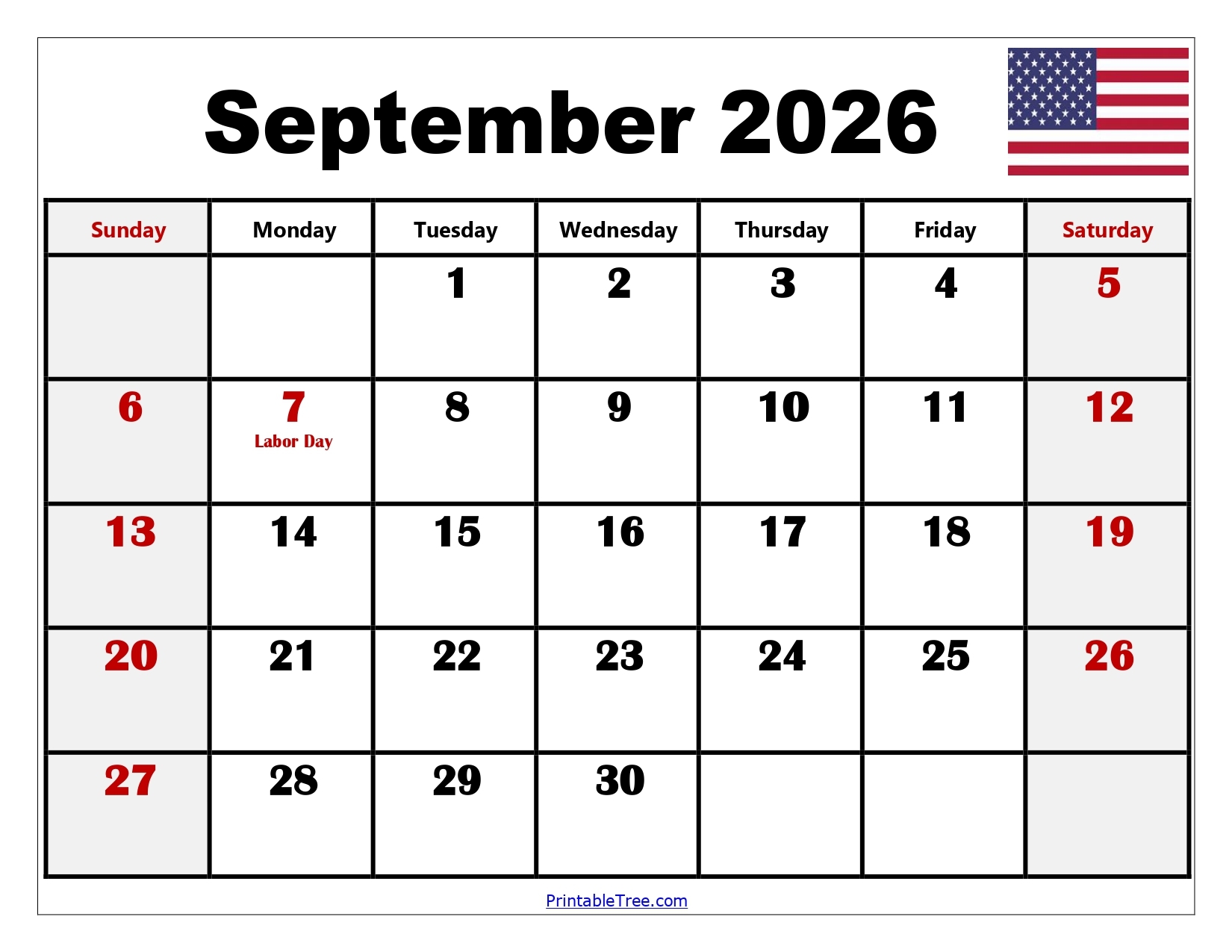 Blank September 2026 Calendar Printable