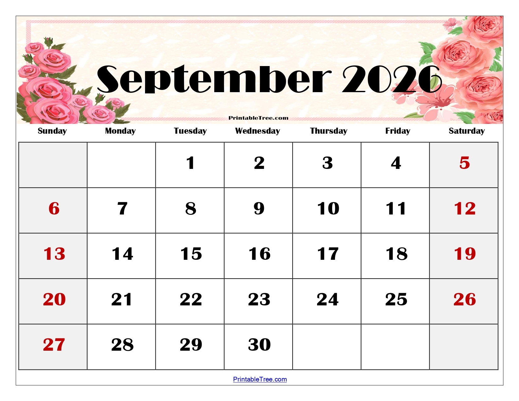 Blank September 2026 Calendar Printable Blank September 2026 Calendar Printable