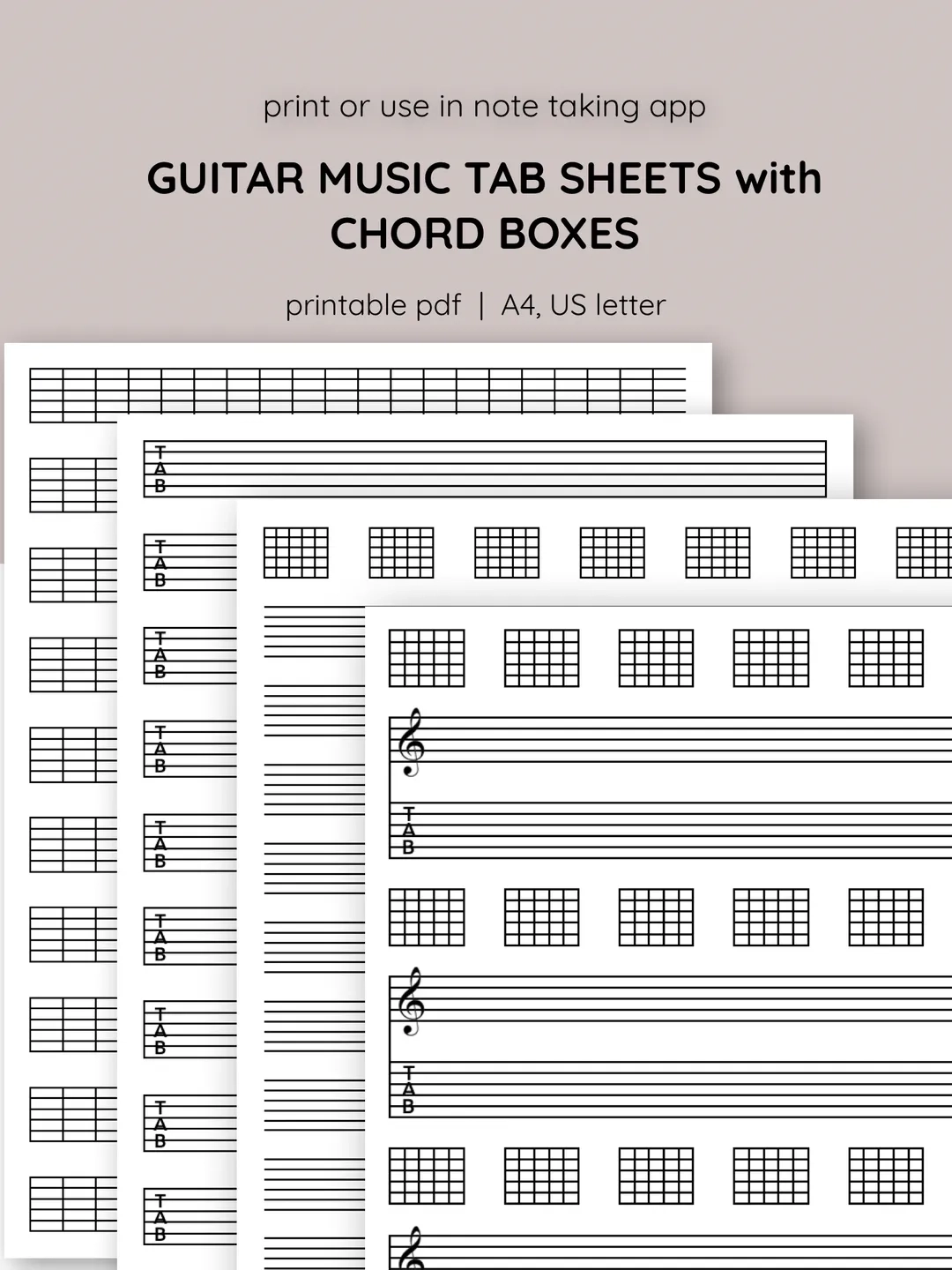 Set Of Guitar Music Sheet Printable Guitar Tab Paper Blank Guitar Tab Printable Guitar Tablature Paper 