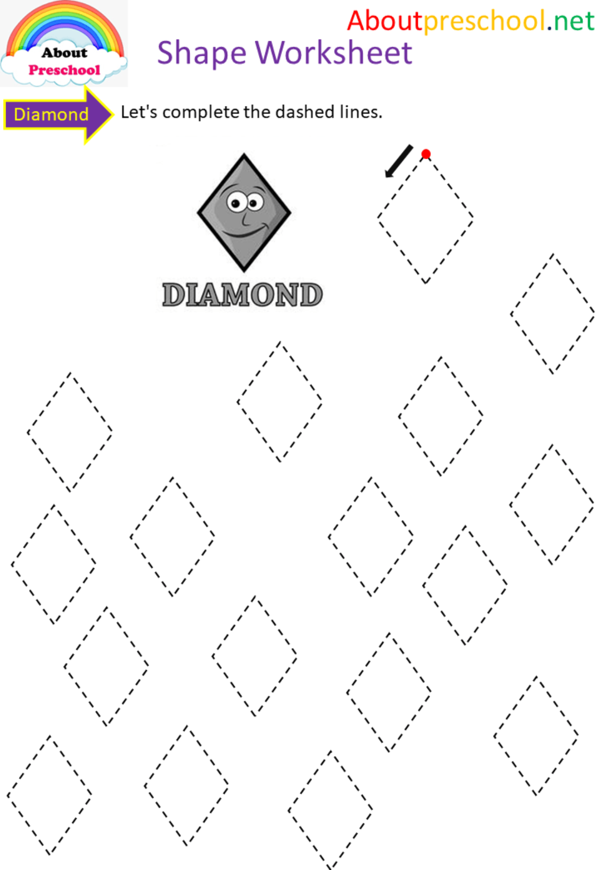 Shapes Worksheet Diamond About Preschool
