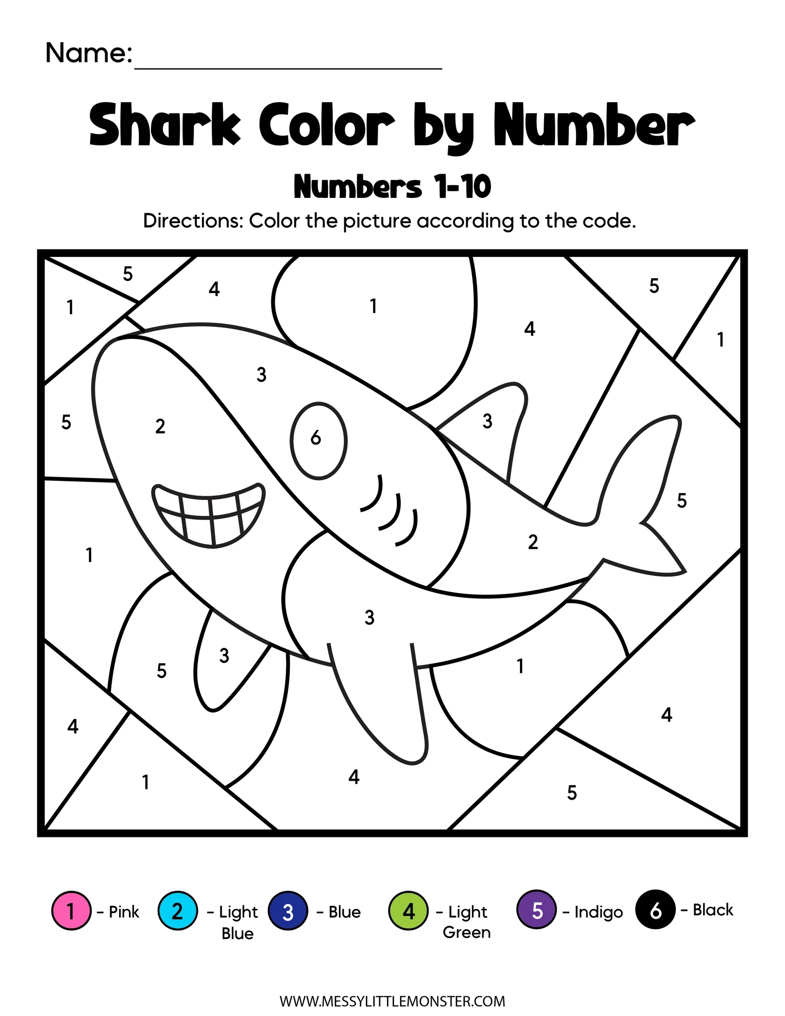 Shark Color By Number Sheets Messy Little Monster Shop Shark Color By Number Sheets Messy Little Monster Shop