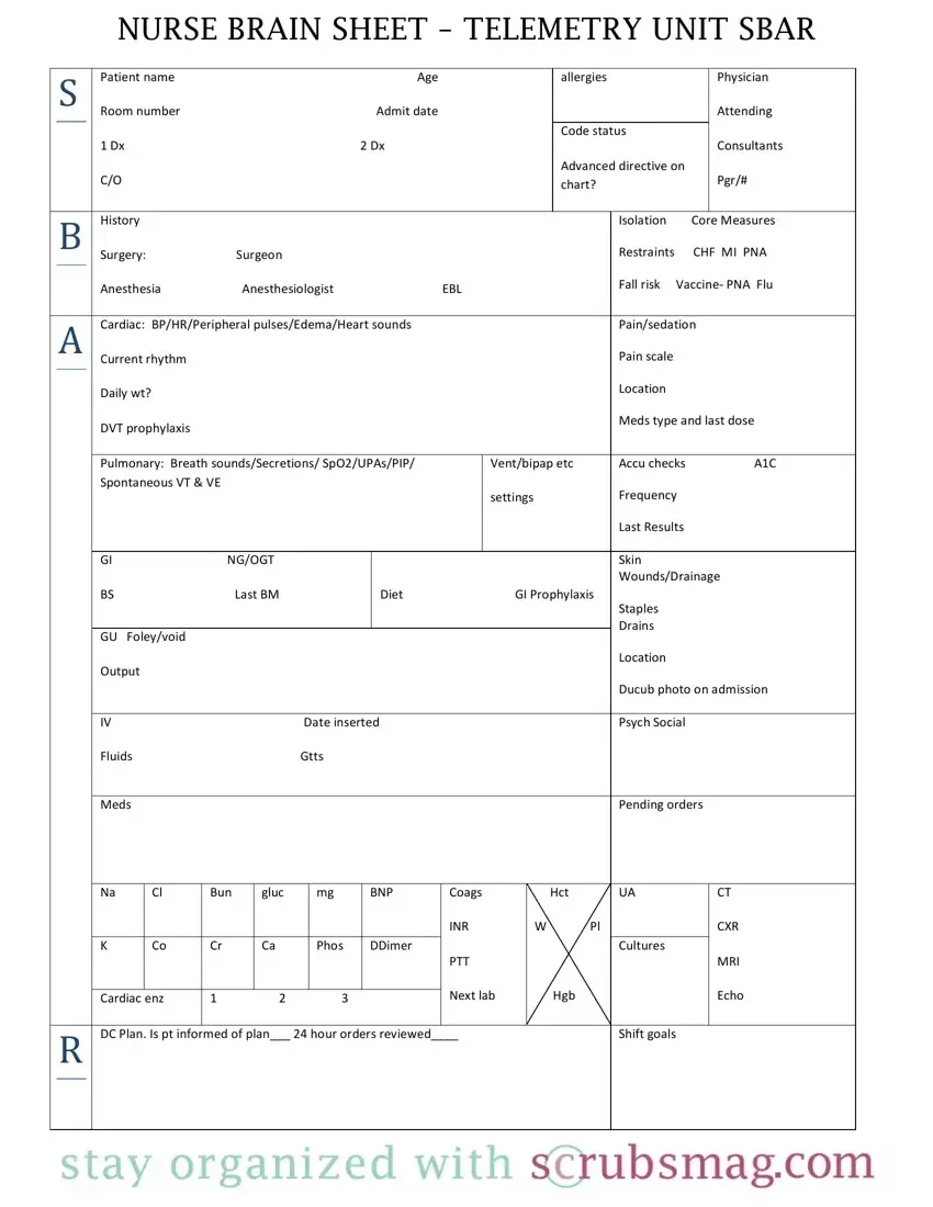 Printable Telemetry Nursing Report Sheet
