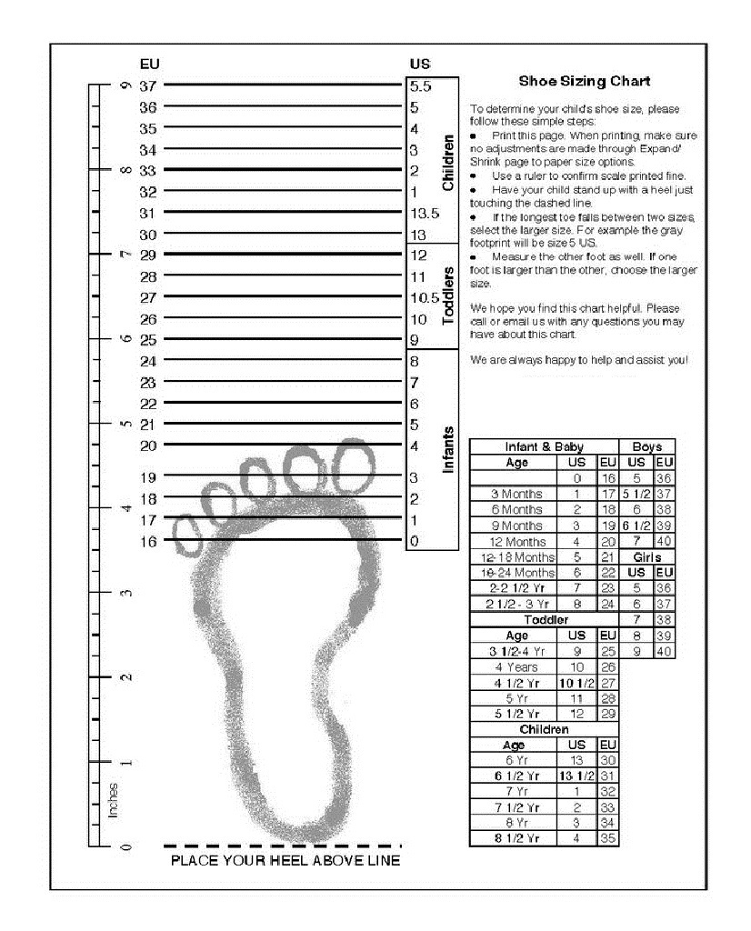 Shoe Sizer Free Printable Shoe Size Chart Chart Foot Measurement Tool Printable Chart For Kids 20