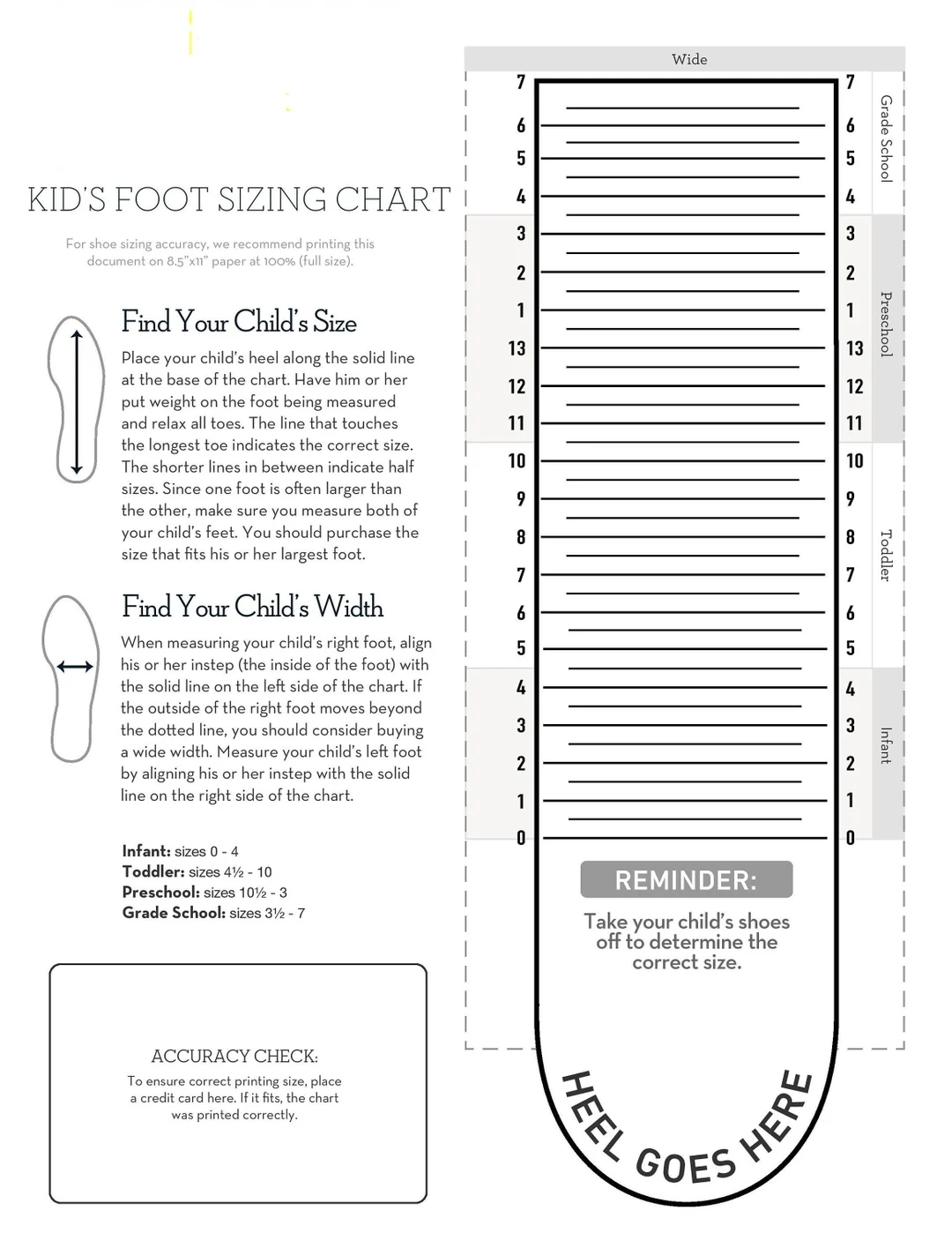Free Printable Shoe Size Chart Pdf