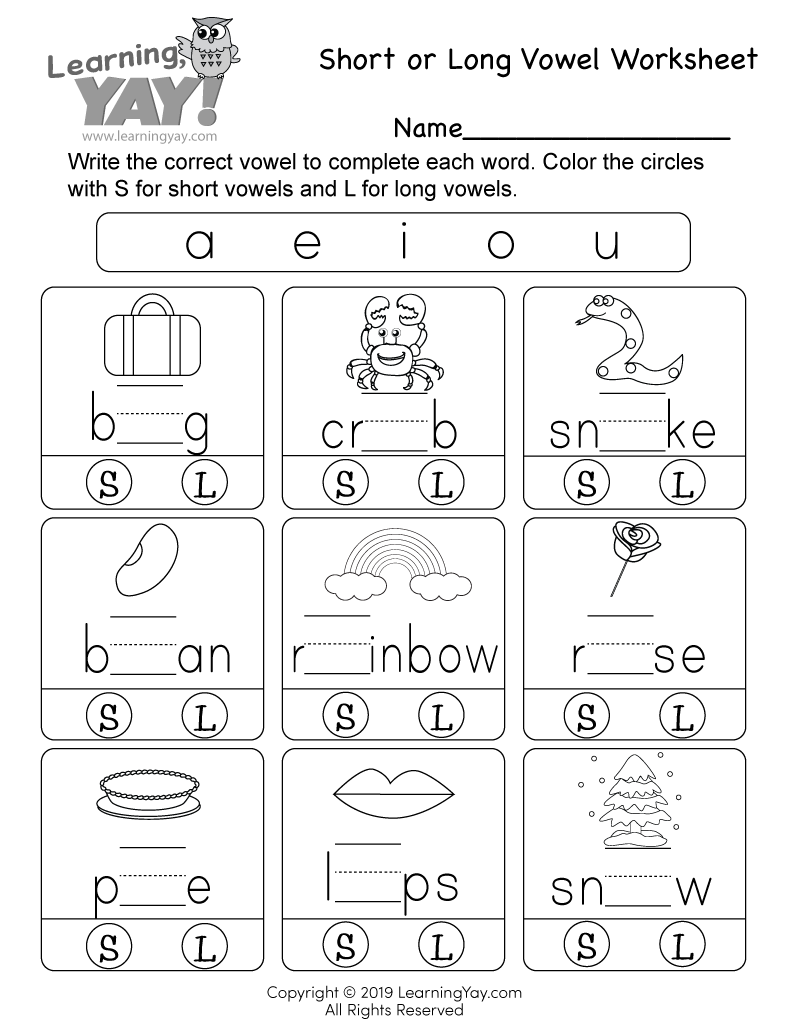 Printable Short Vowel Worksheets