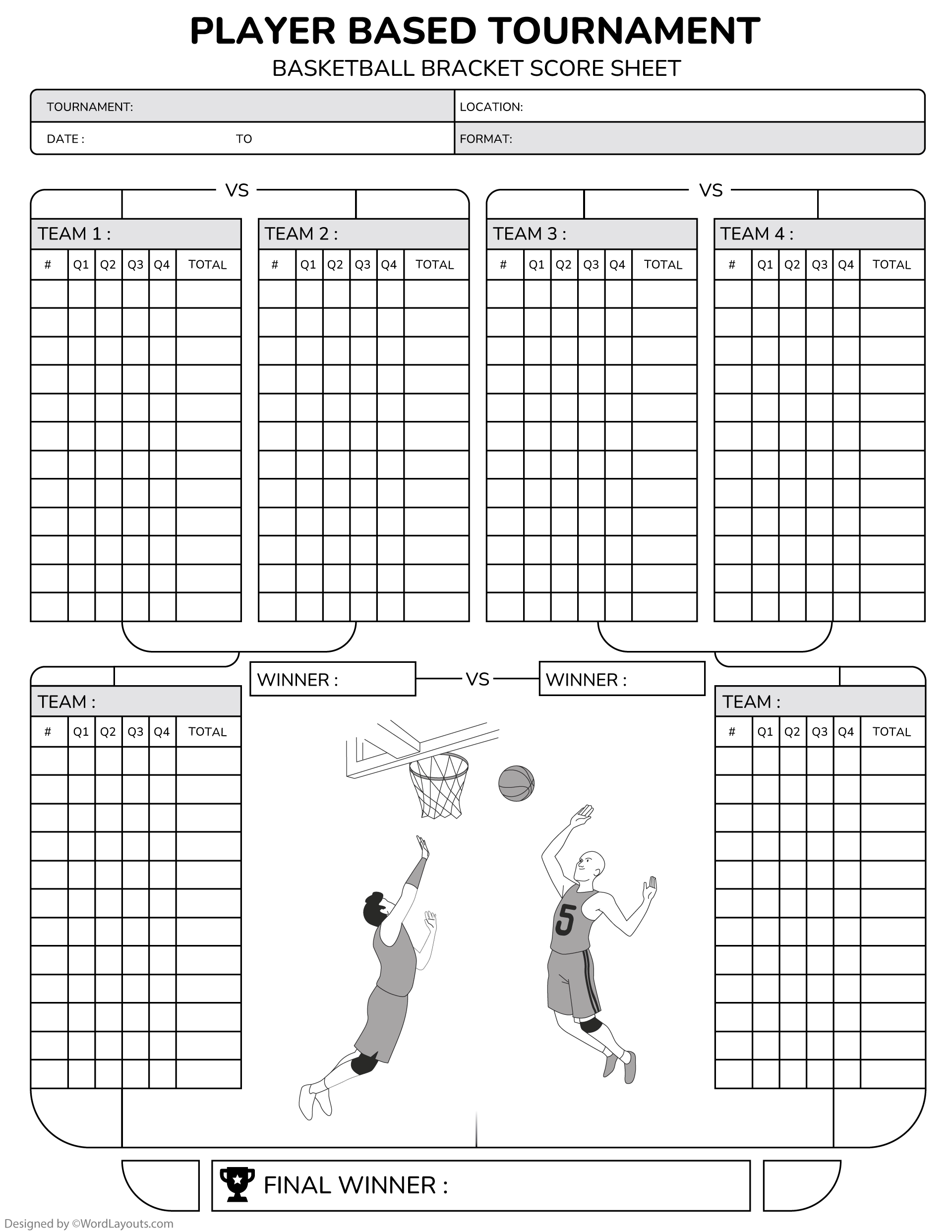 Shot Chart Basketball Score Sheet Template WordLayouts