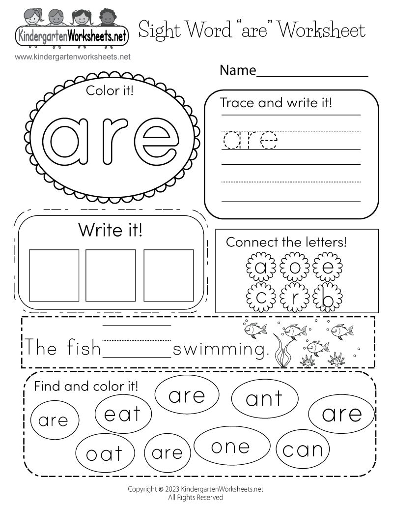Kindergarten Sight Words Free Printable Worksheets