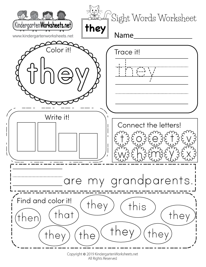 Sight Word they Worksheet Free Printable Digital PDF
