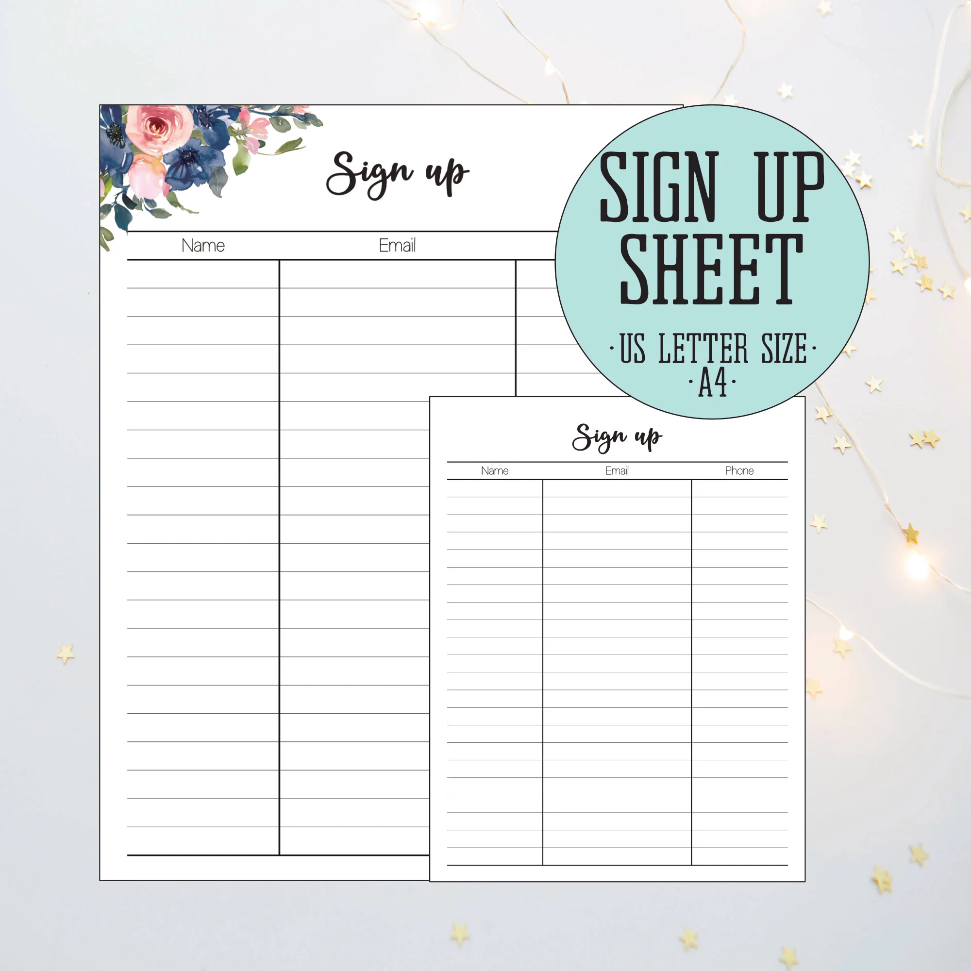 Sign Up Sheet Sign Up Template Email List Printable Sign Up Sheet Template Contact Information Sheet US Letter A4 Etsy