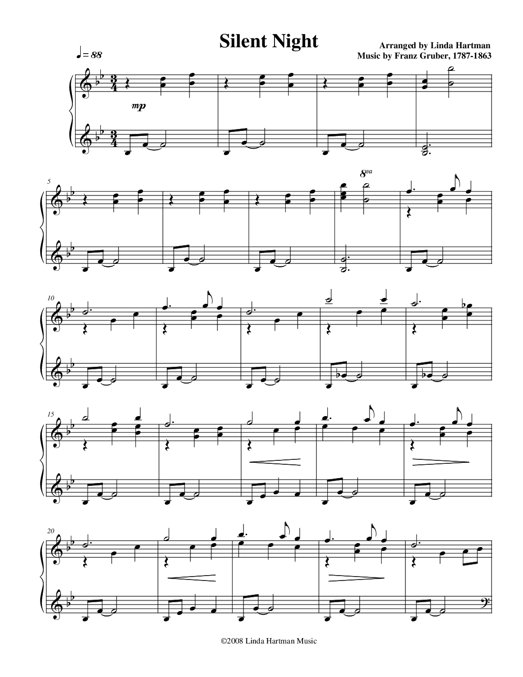 Silent Night by Linda Hartman Piano Solo 