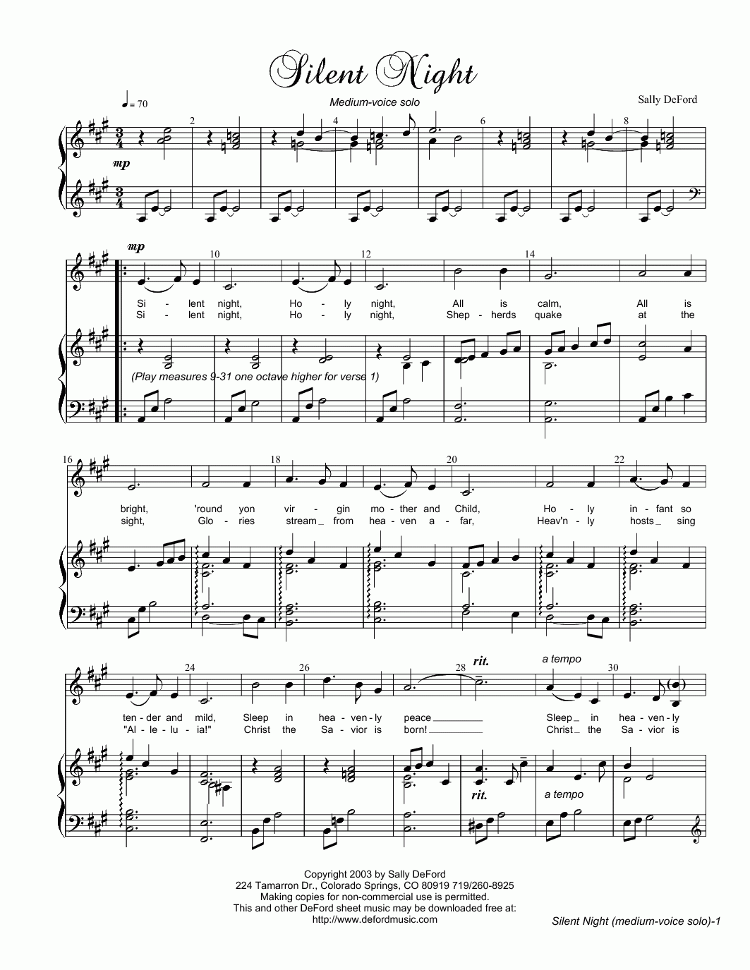 Printable Sheet Music Silent Night