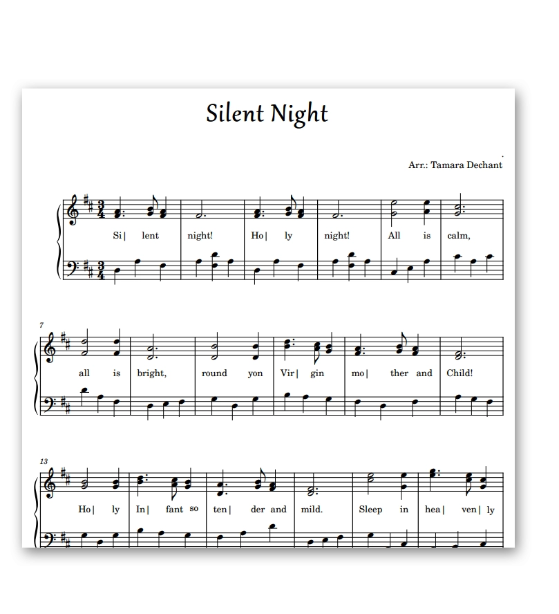 Silent Night Free PDF Easy Piano Arrangement
