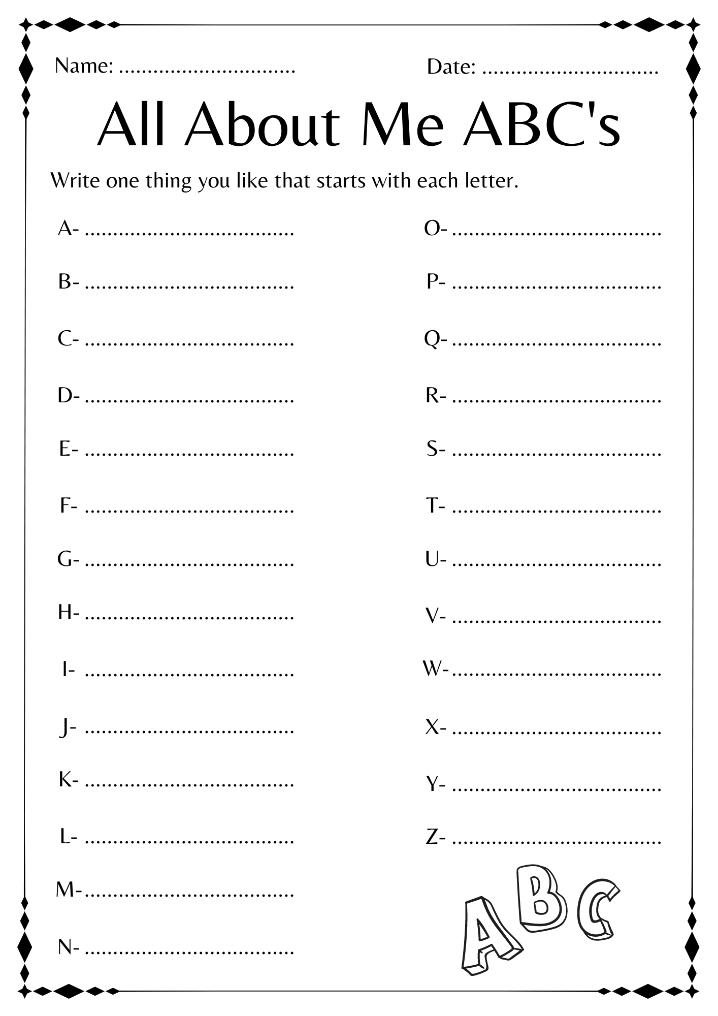 Simple All About Me ABC Worksheet Kindergarten