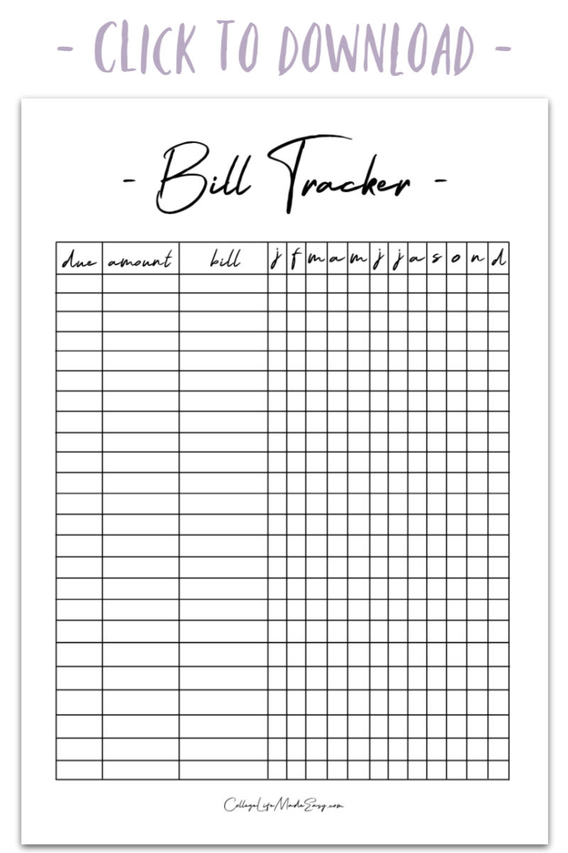 Simple Bill Tracker Printable Template 
