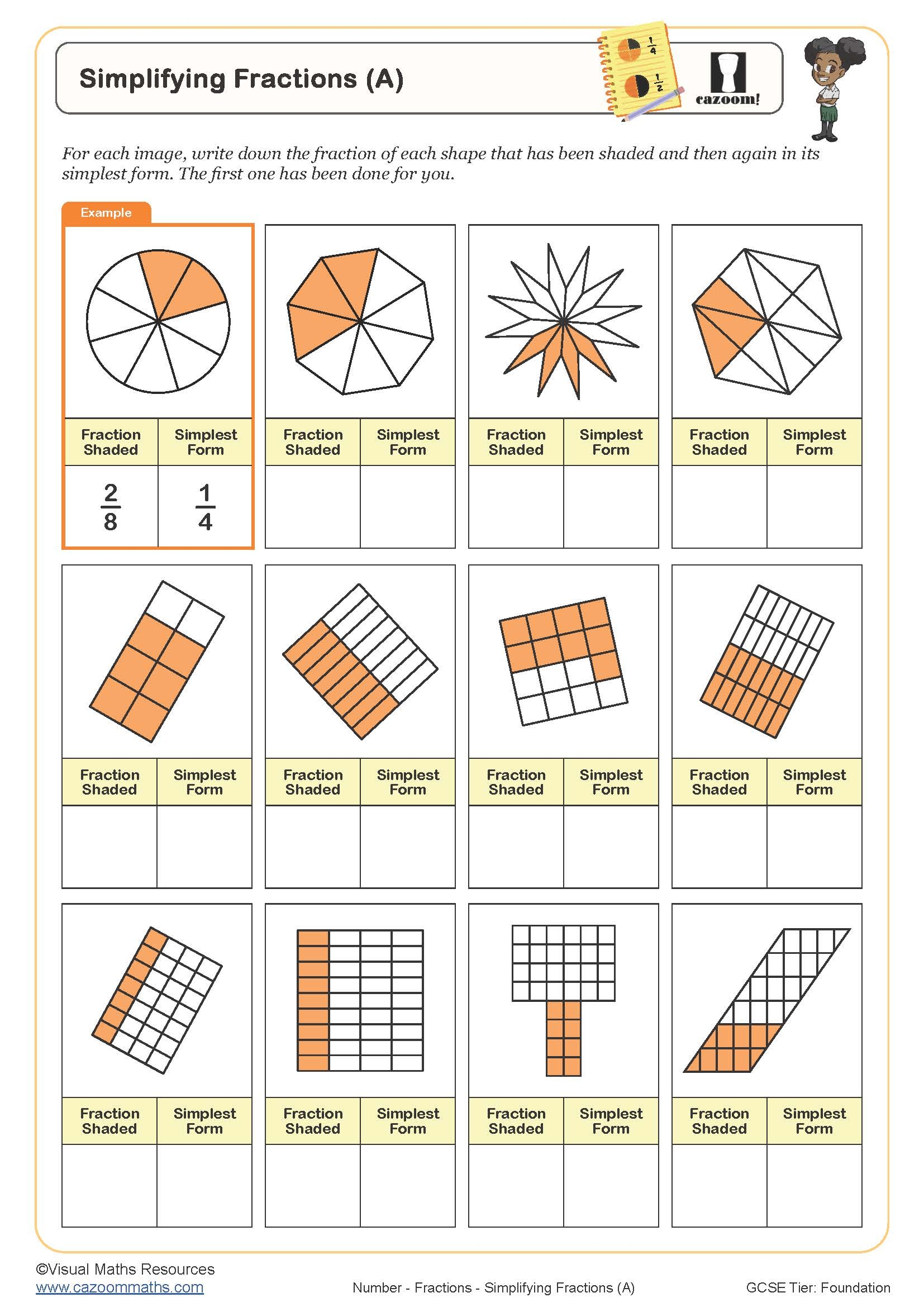 Simplifying Fractions A Worksheet Printable Maths Worksheets