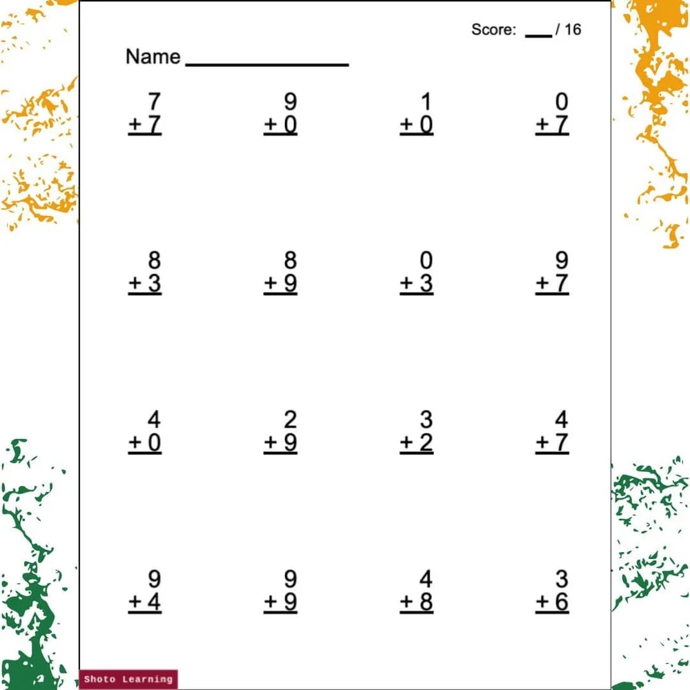 Single Digit Addition Printable Worksheets