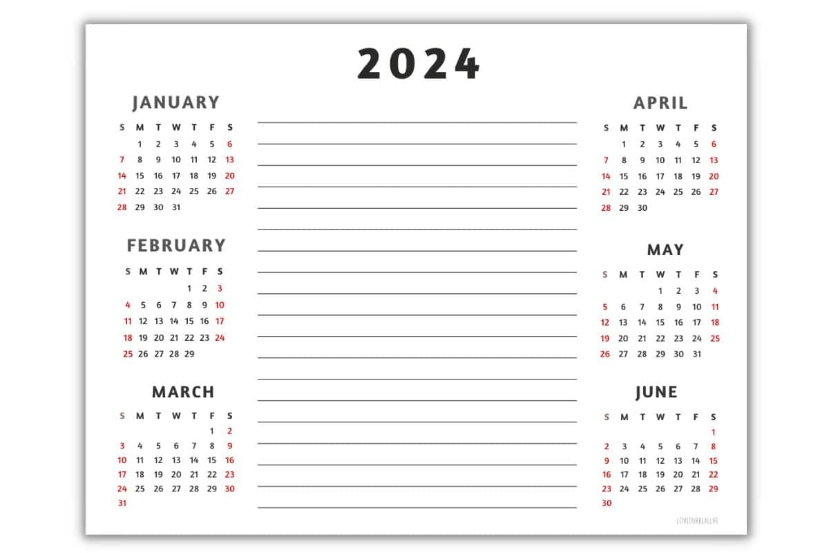 Six Months Calendar Printable FREE Template Love Our Real Life