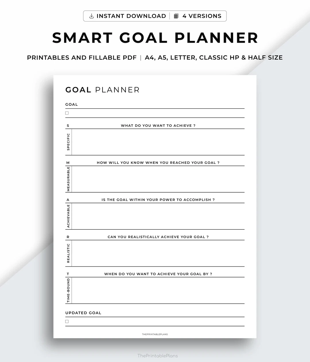 SMART Goal Planner Printable Goal Setting Goal Action Plan SMART Goal Worksheet A4 a5 letter classic Hp half Size Instant Download Pdf Etsy