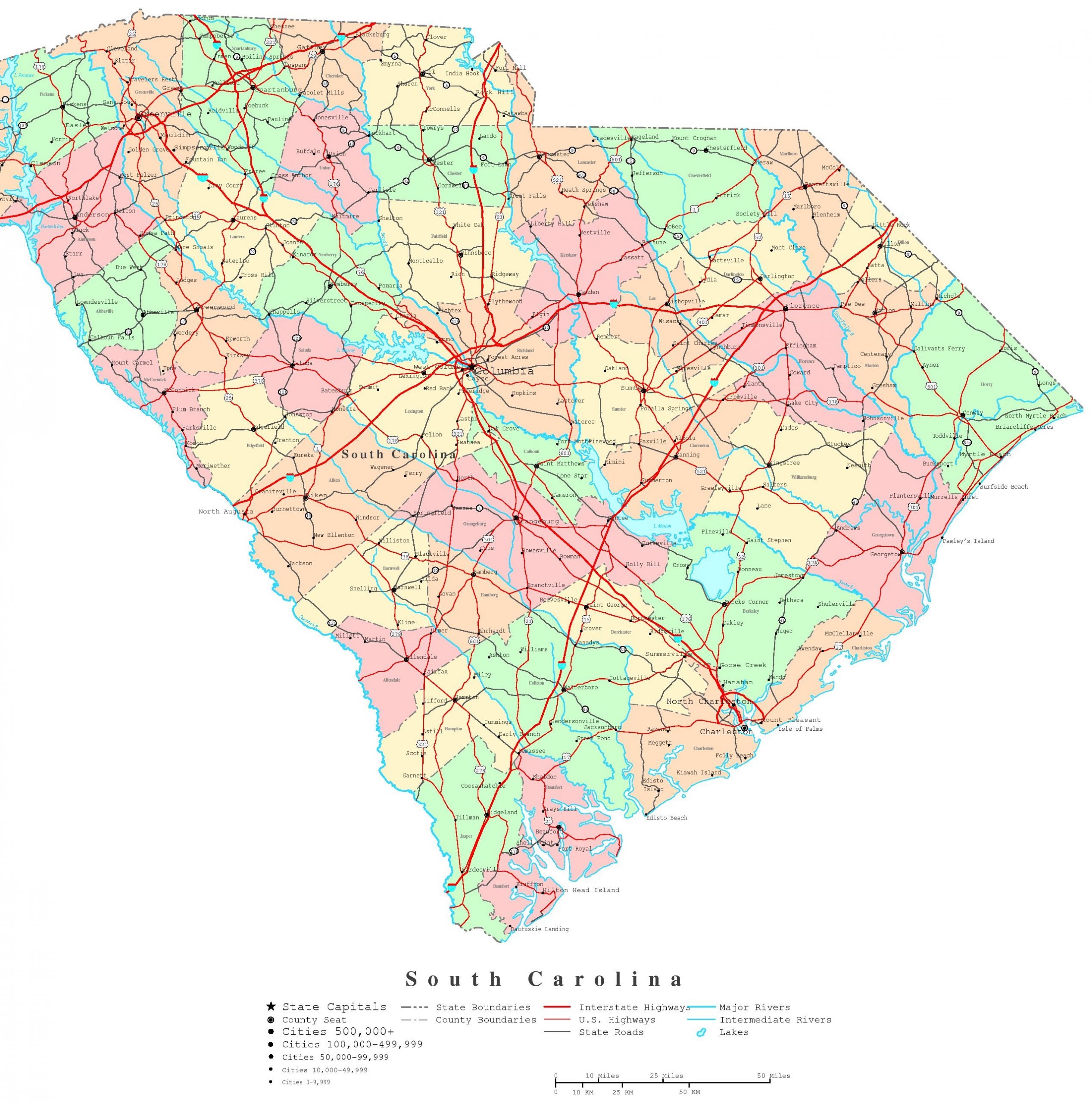 Free Printable Map Of South Carolina