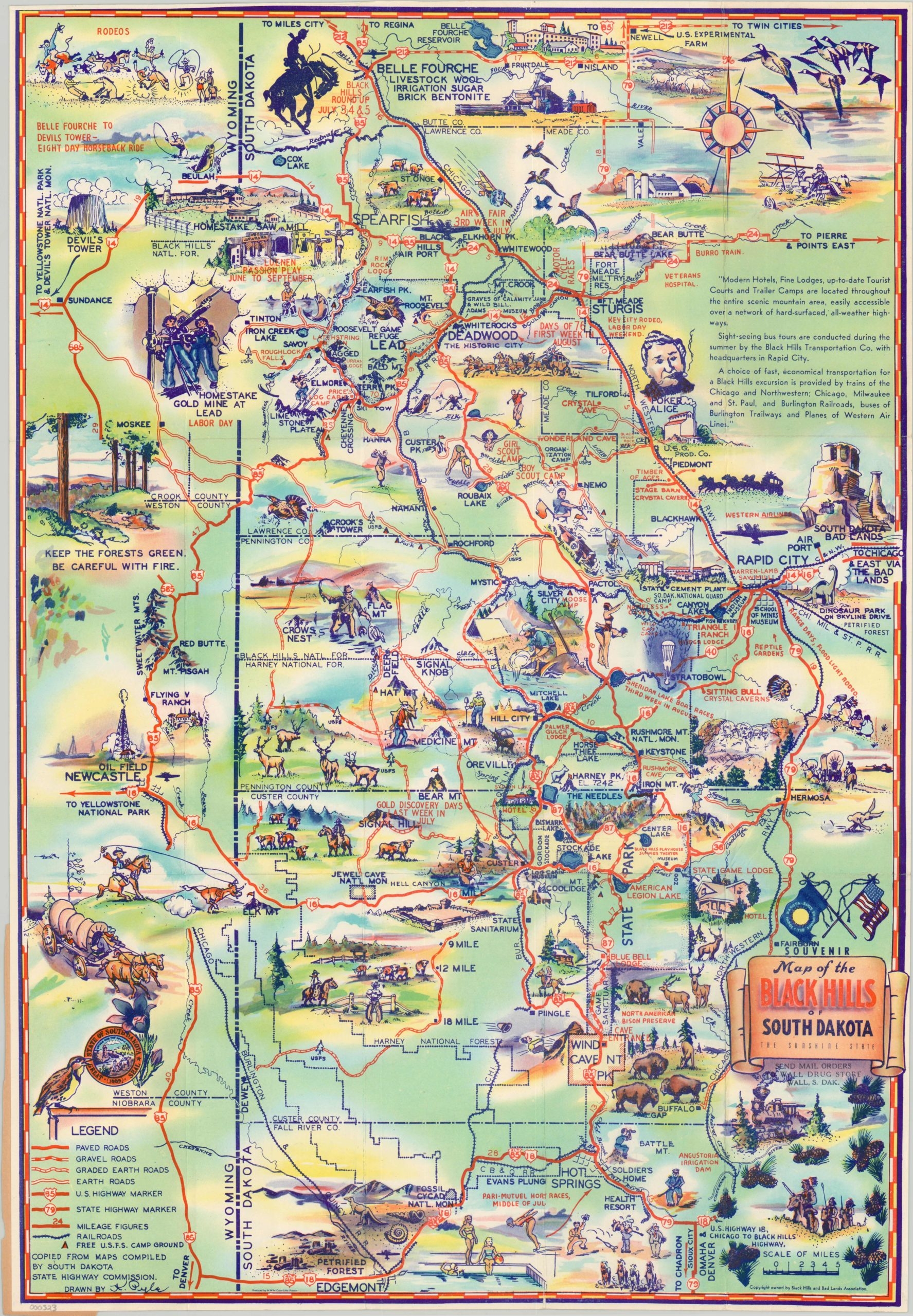 Souvenir Map Of The Black Hills Of South Dakota Curtis Wright Maps