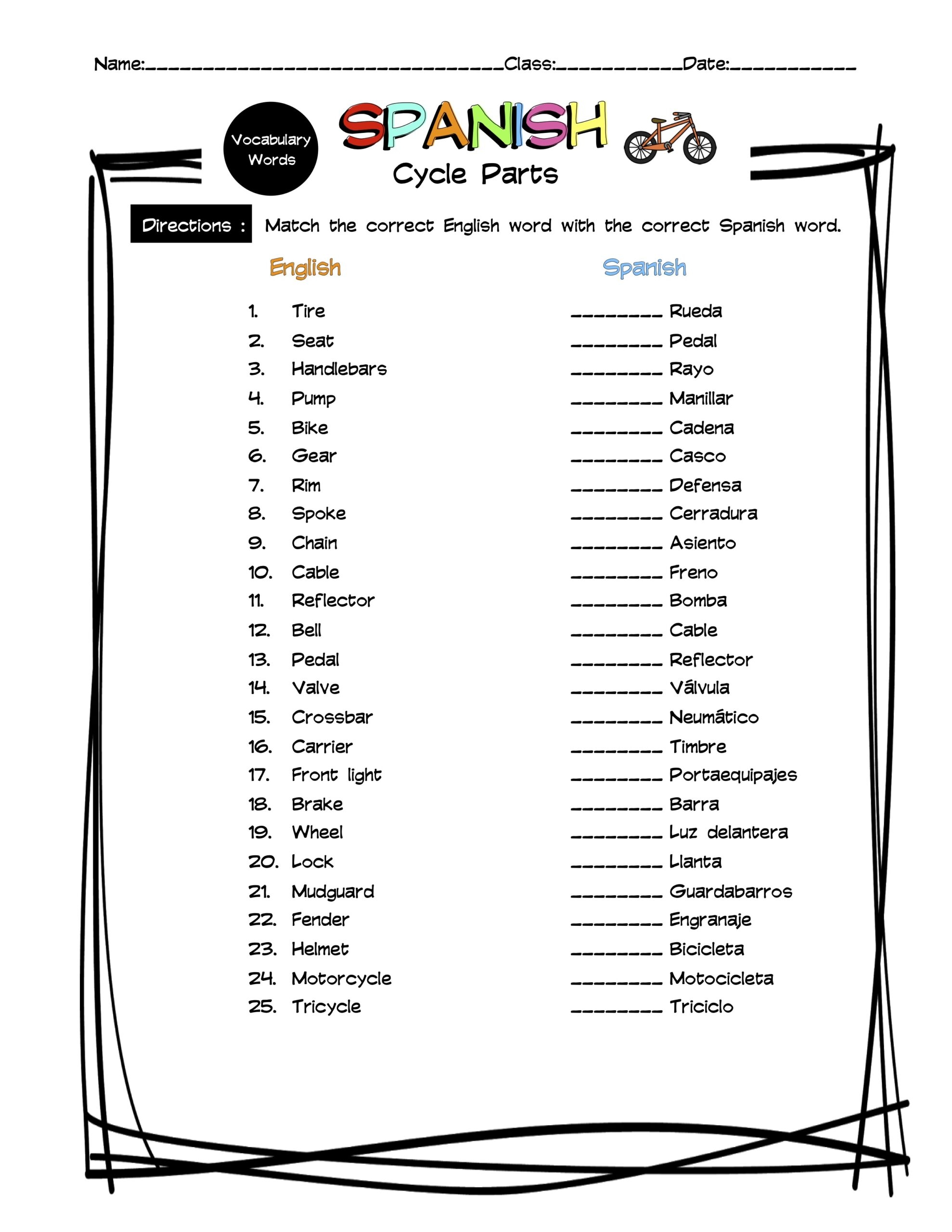 Spanish Women s Clothes Vocabulary Matching Worksheet U0026 Answer Key 