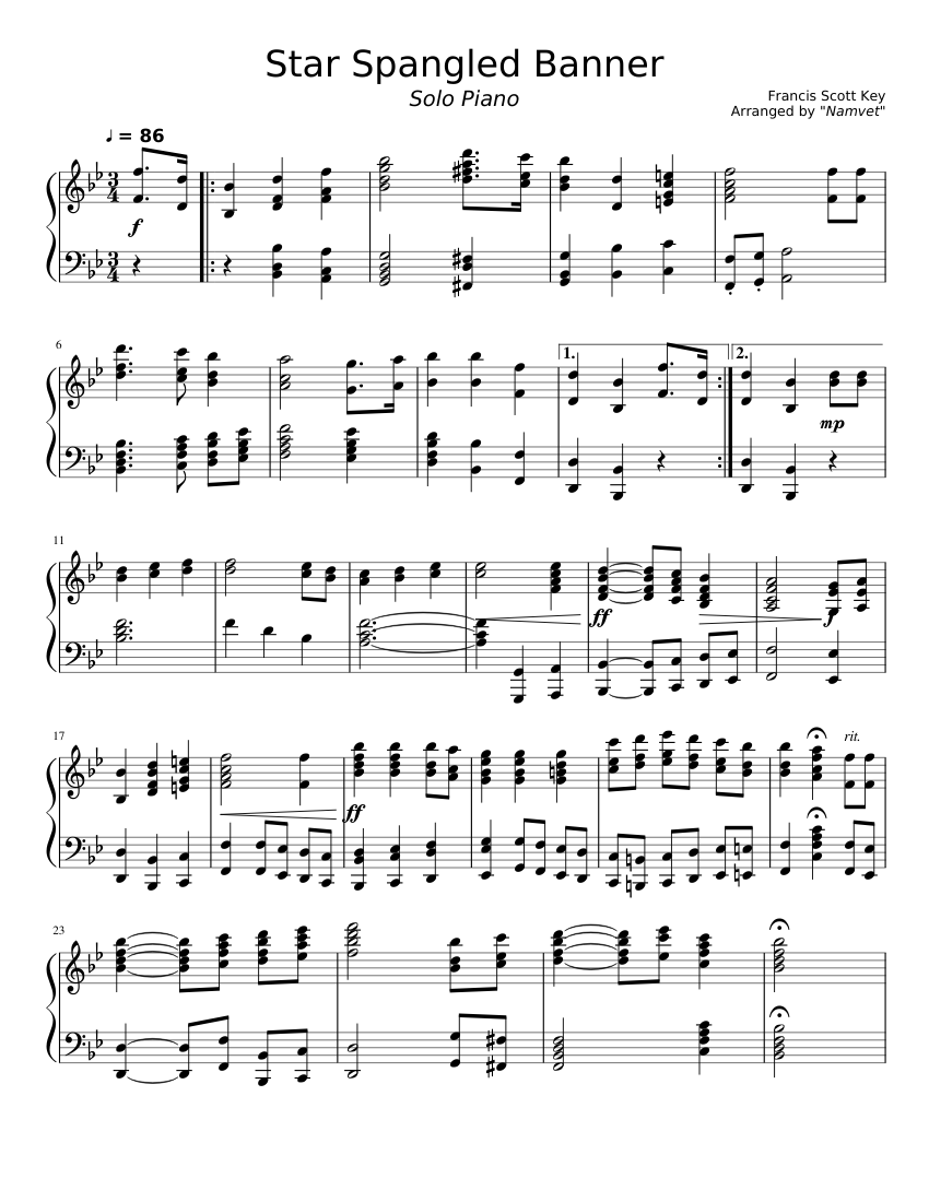 Star Spangled Banner For Solo Piano Sheet Music For Piano Solo MuseScore