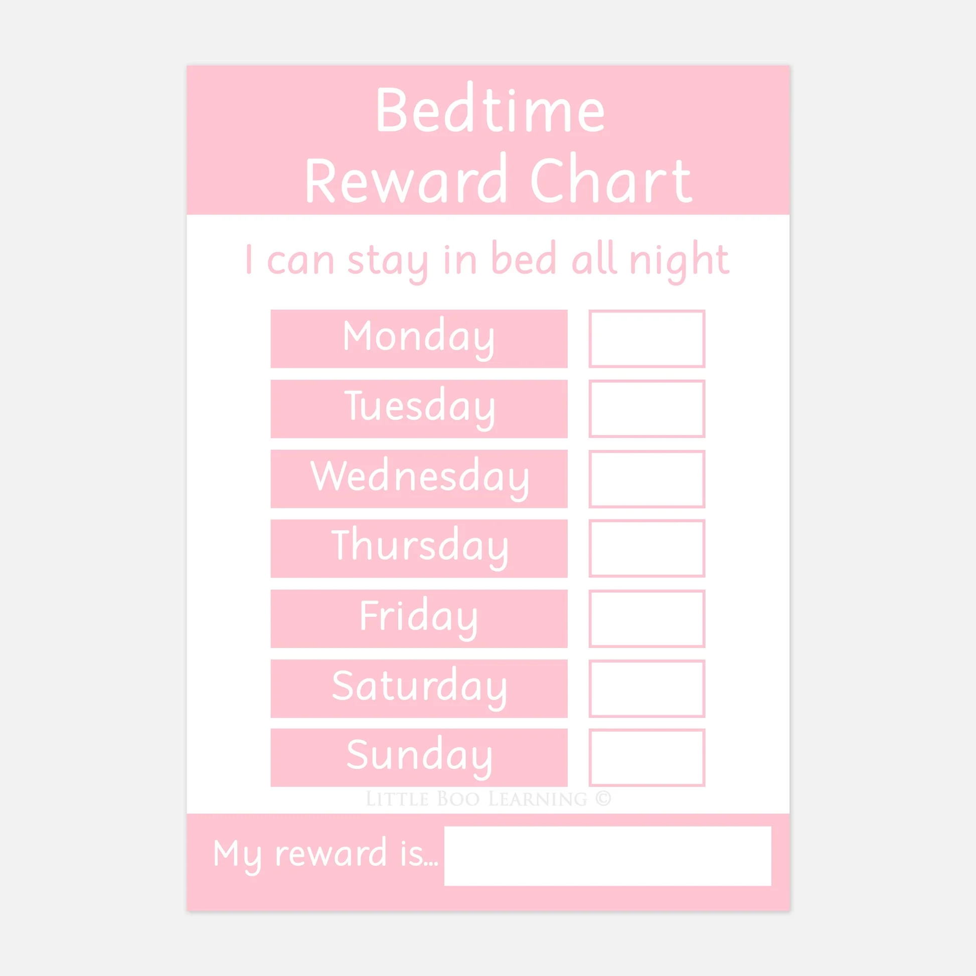 Stay In Bed Bedtime Reward Chart DIGITAL DOWNLOAD Little Boo Learning